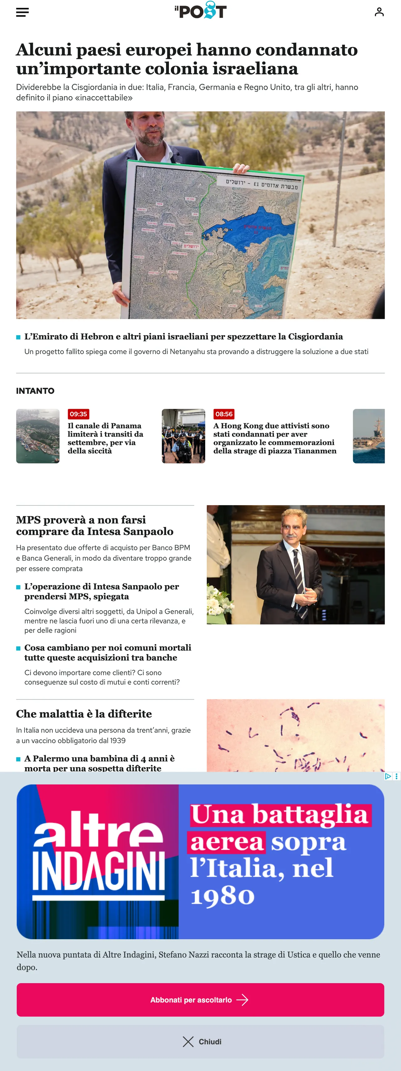 Screenshot of the Il Post front page