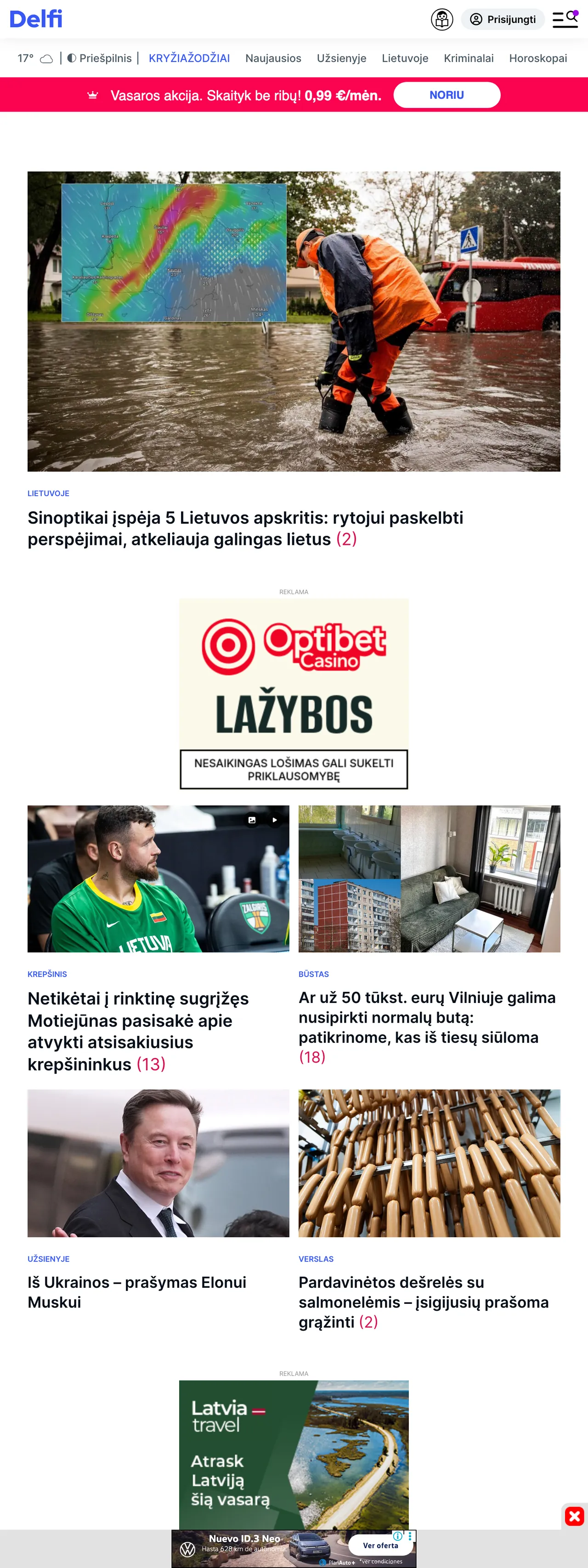 Screenshot of the Delfi front page