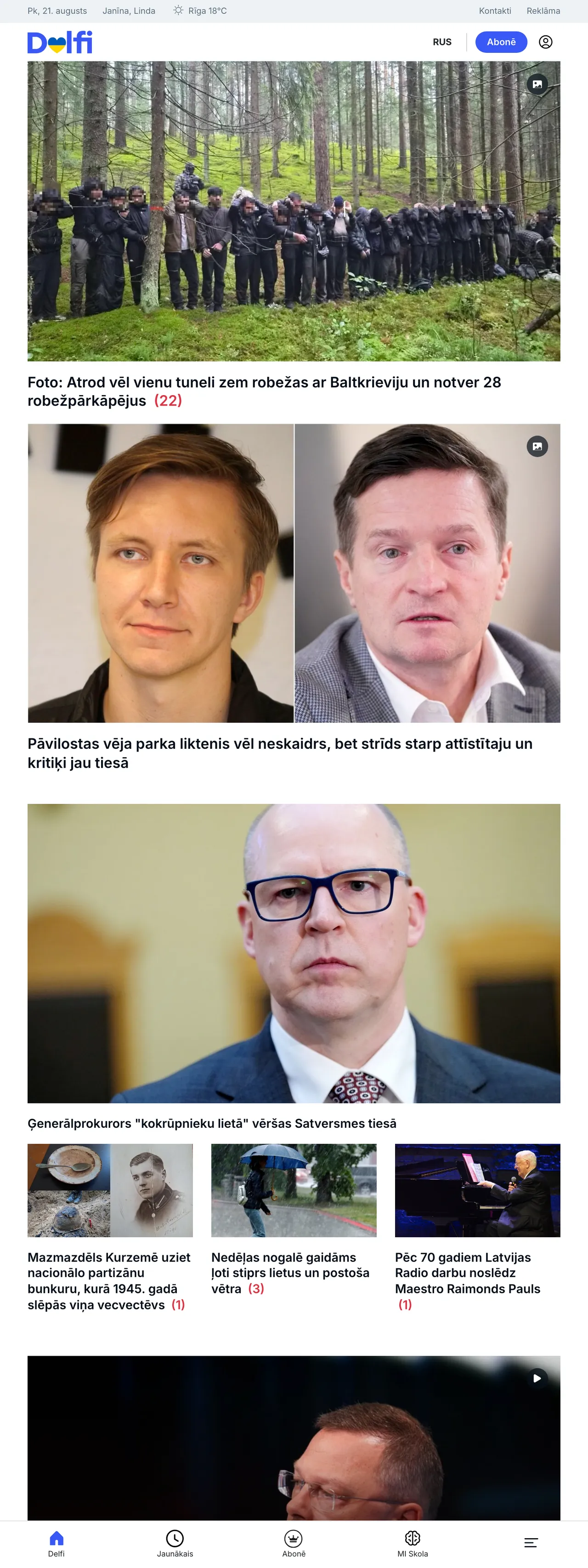 Screenshot of the Delfi front page