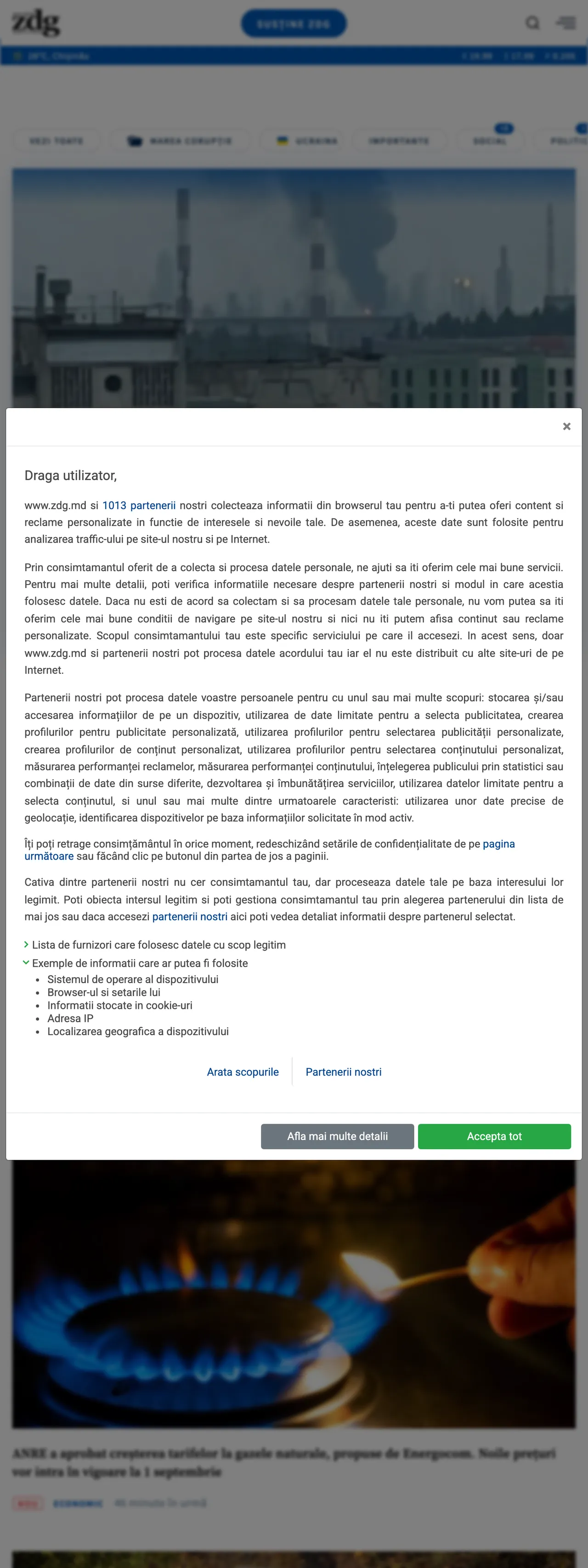 Screenshot of the Ziarul de Gardă front page