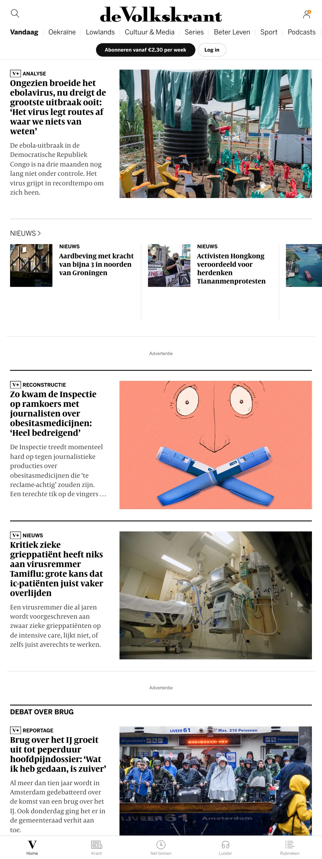 Screenshot of the de Volkskrant front page