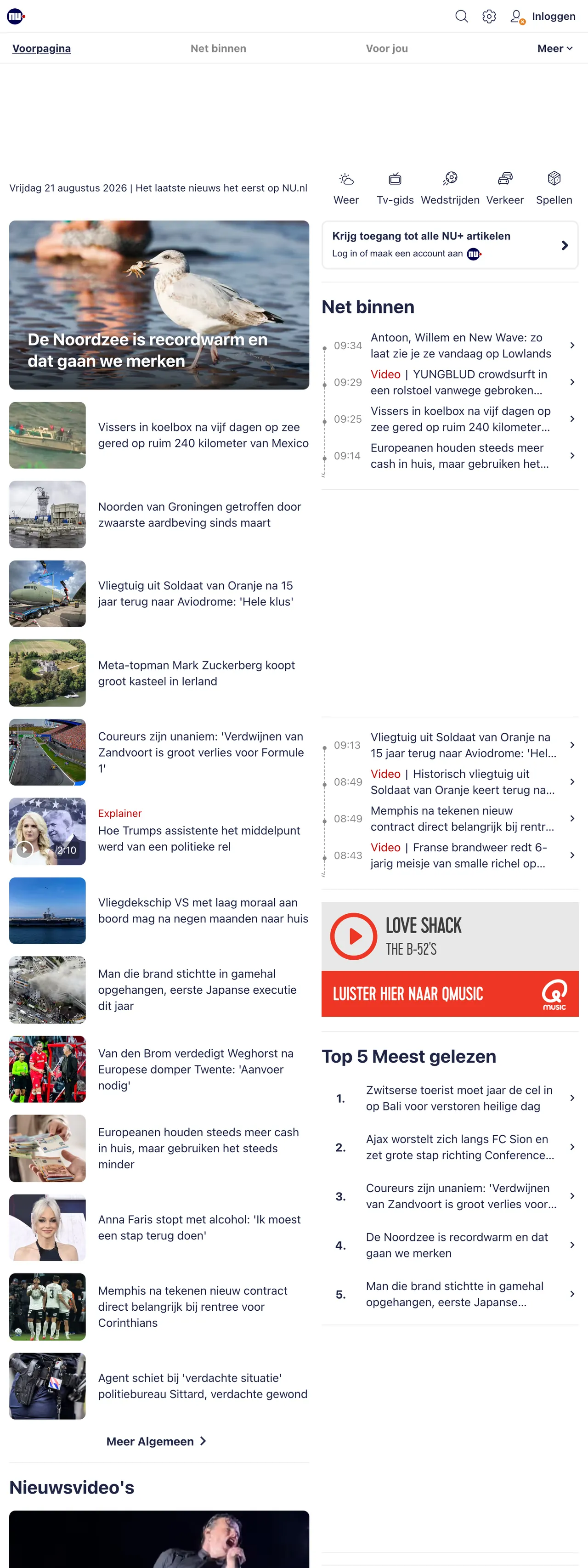Screenshot of the NU.nl front page