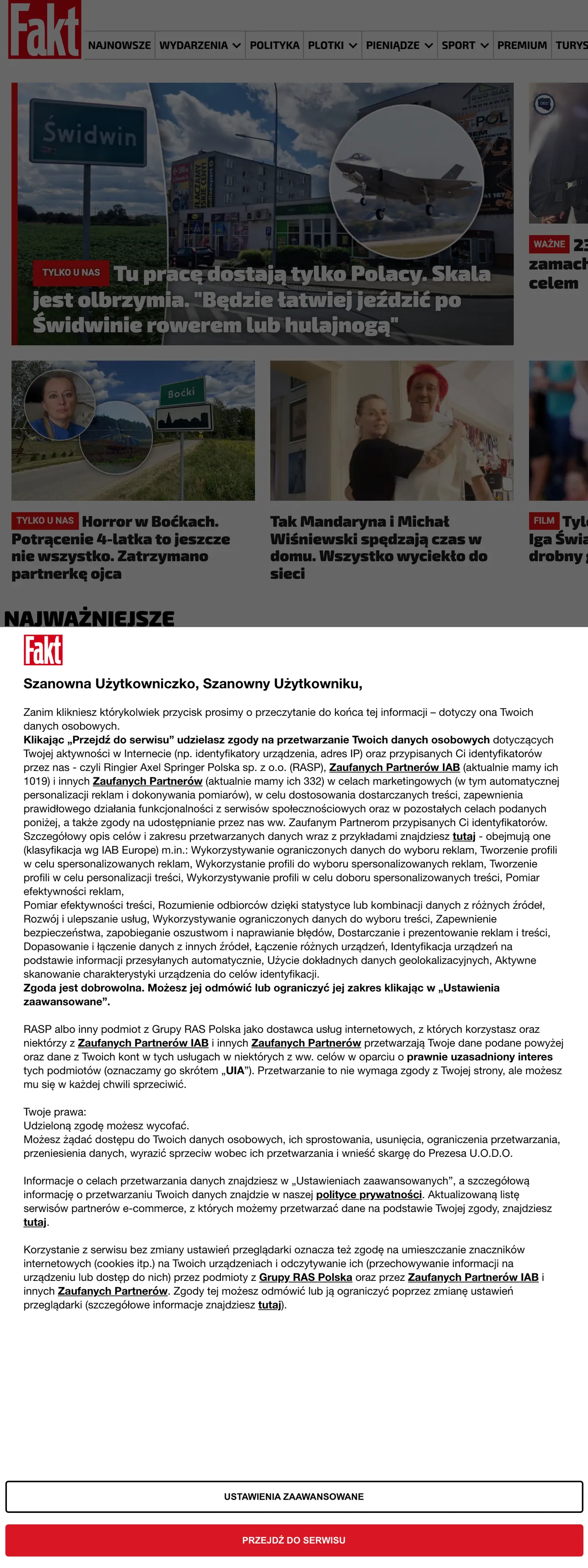 Screenshot of the Fakt front page