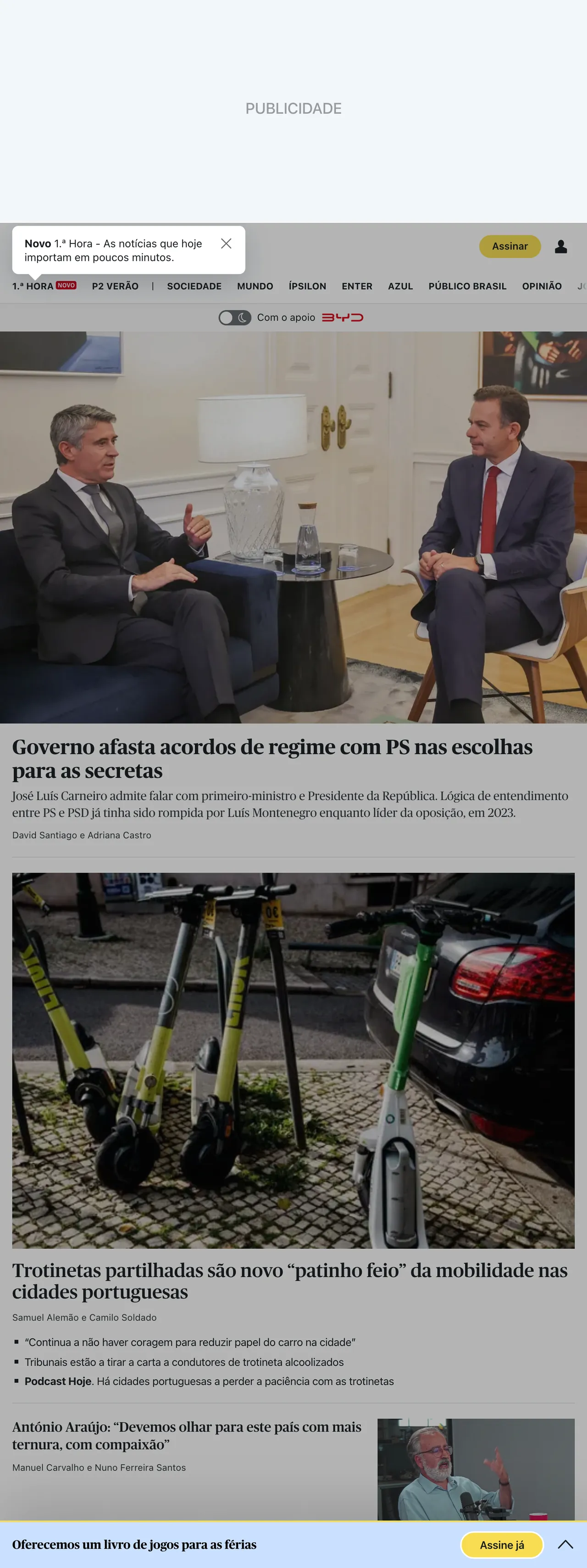 Screenshot of the Público front page