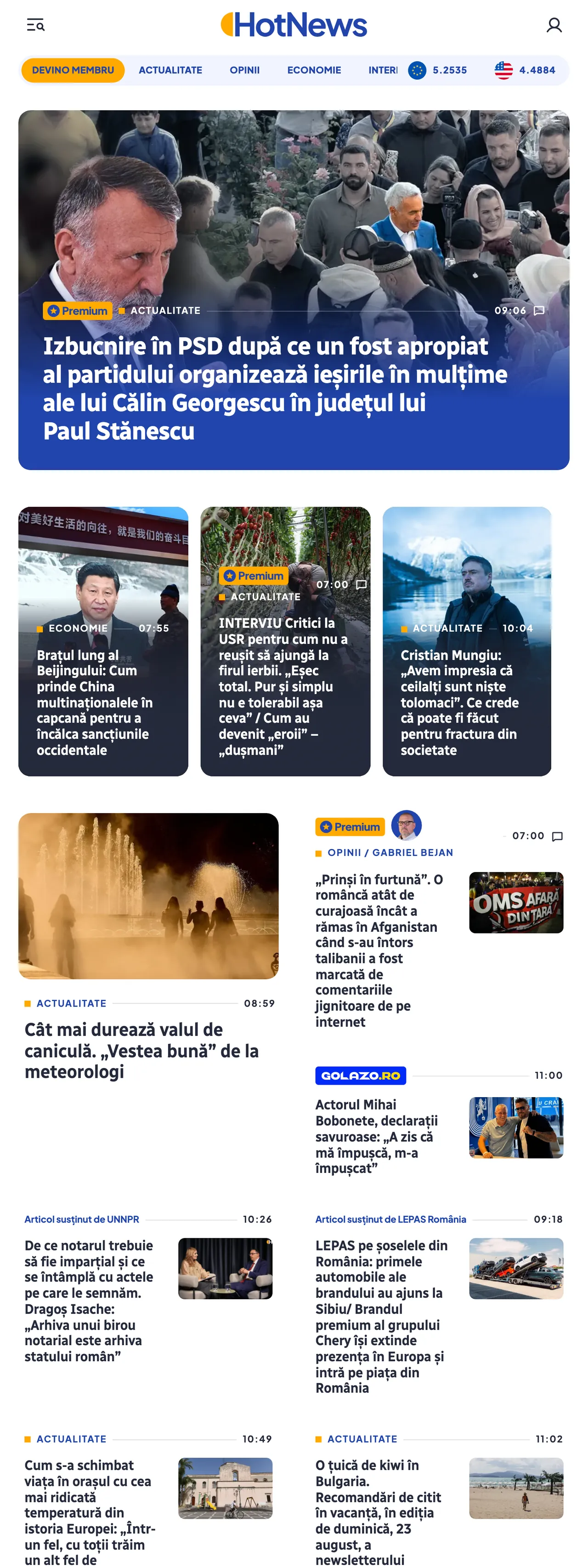 Screenshot of the HotNews.ro front page