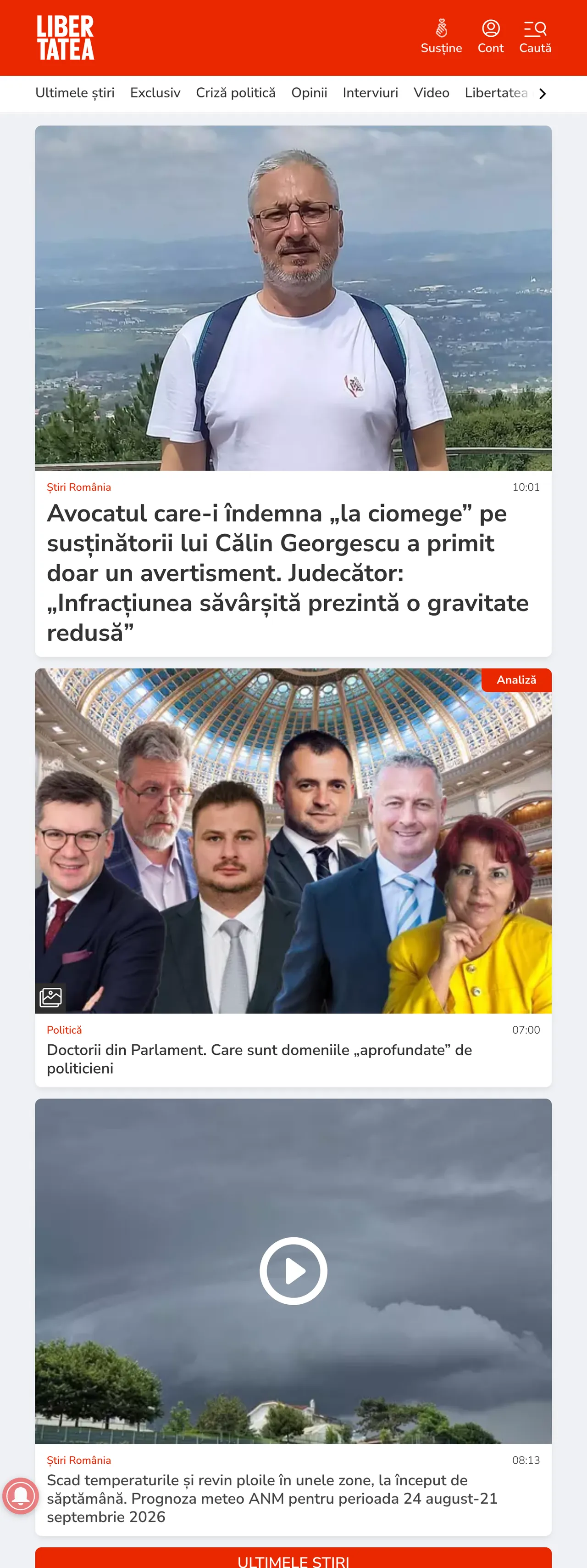Screenshot of the Libertatea front page