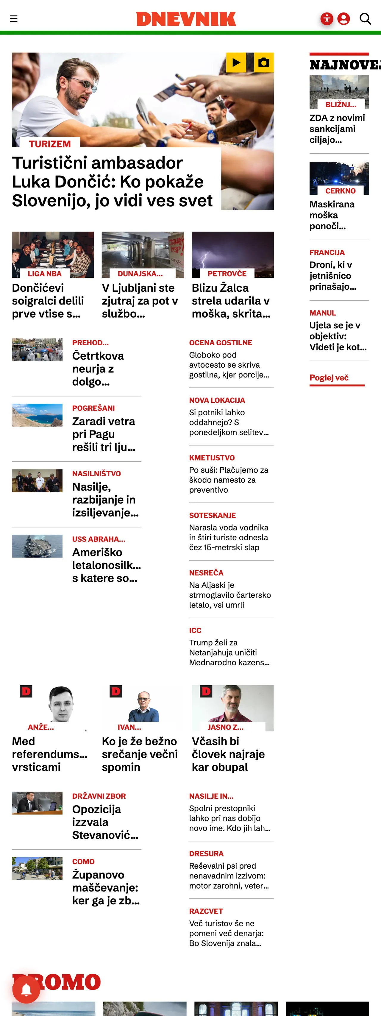 Screenshot of the Dnevnik front page