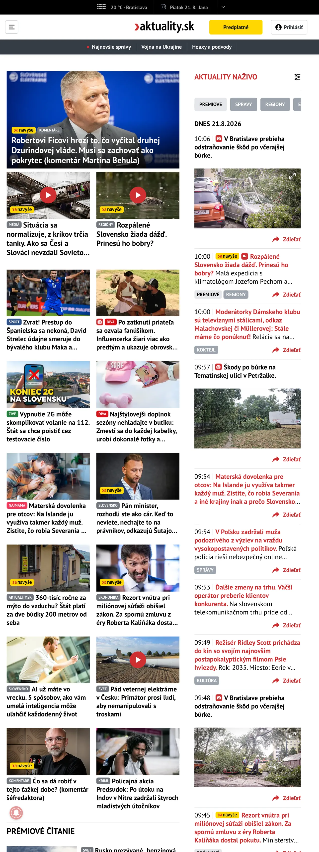 Screenshot of the Aktuality.sk front page