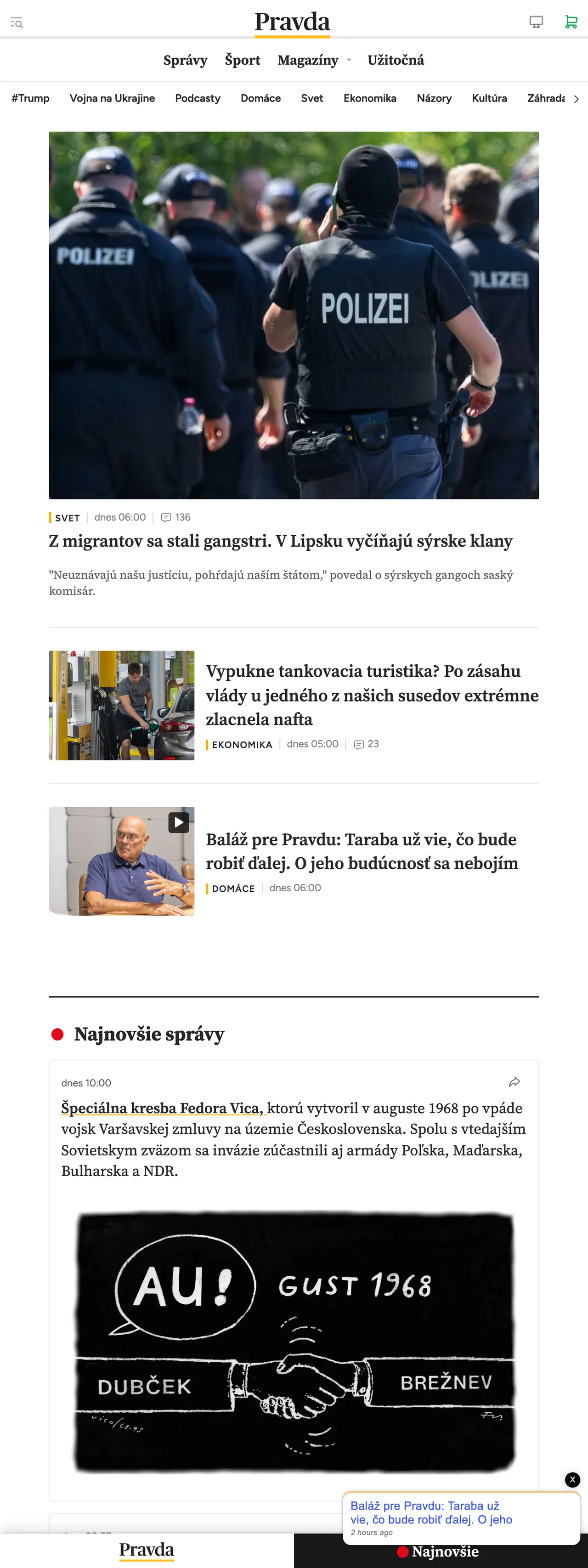 Screenshot of the Pravda front page