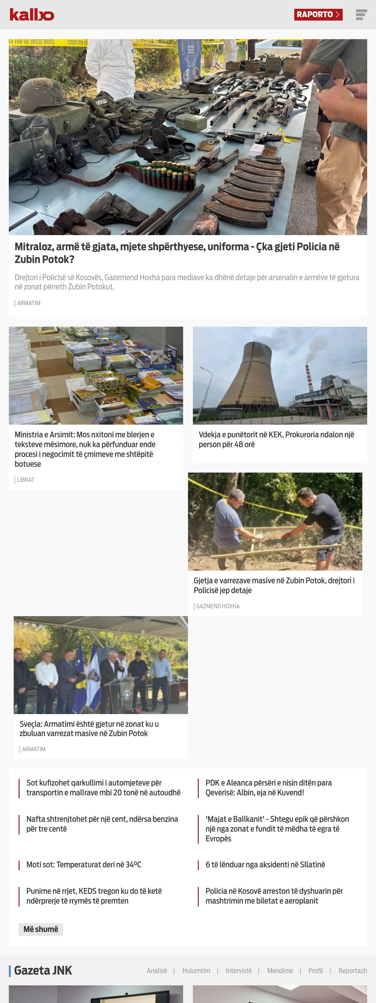 Screenshot of the Kallxo front page
