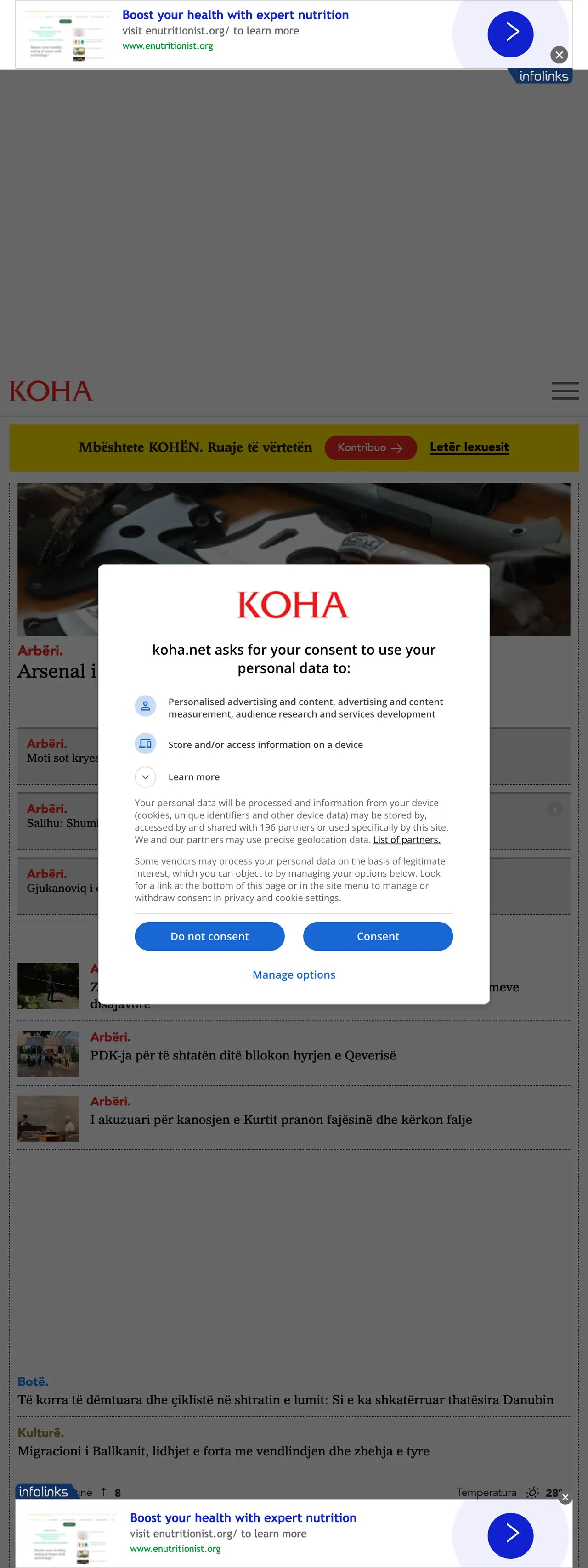 Screenshot of the Koha Ditore front page