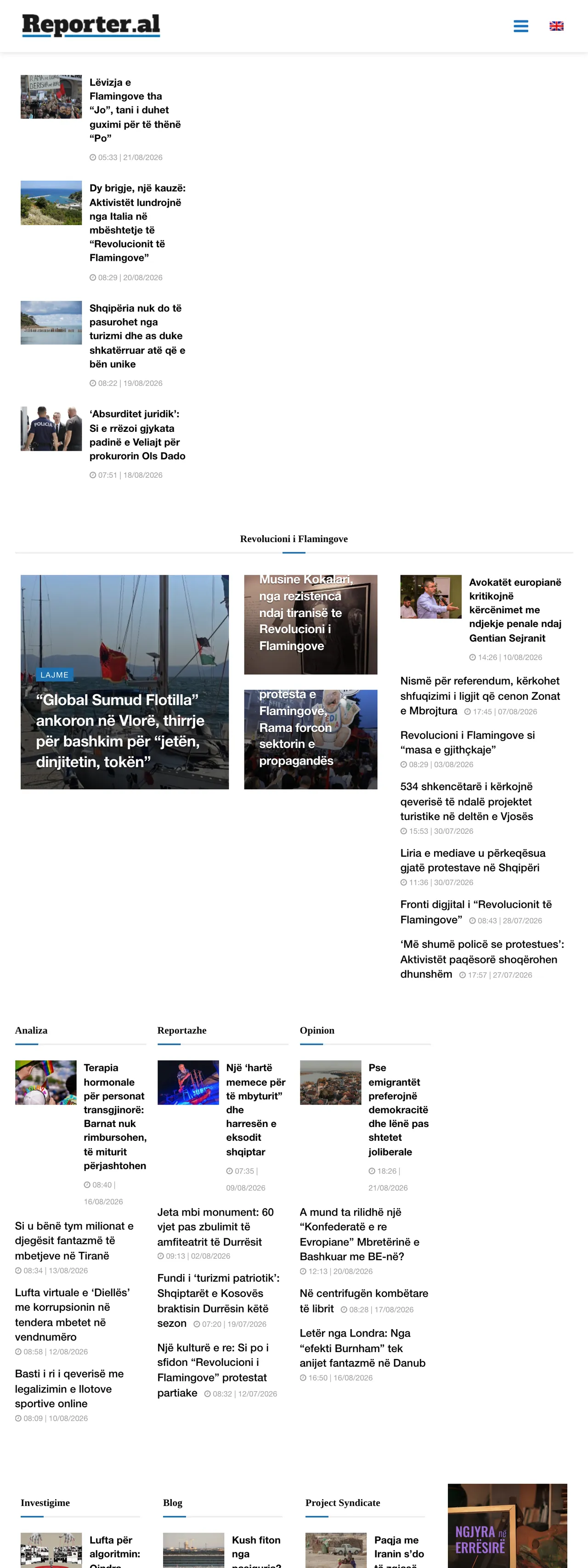 Screenshot of the Reporter.al front page
