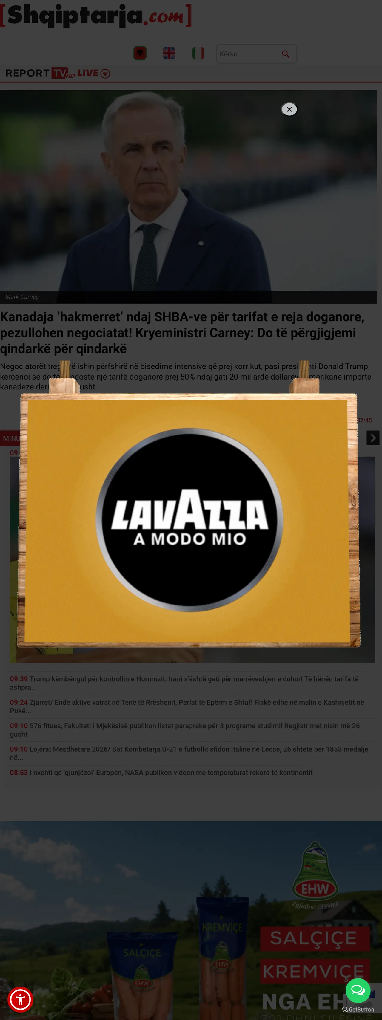 Screenshot of the Shqiptarja.com front page