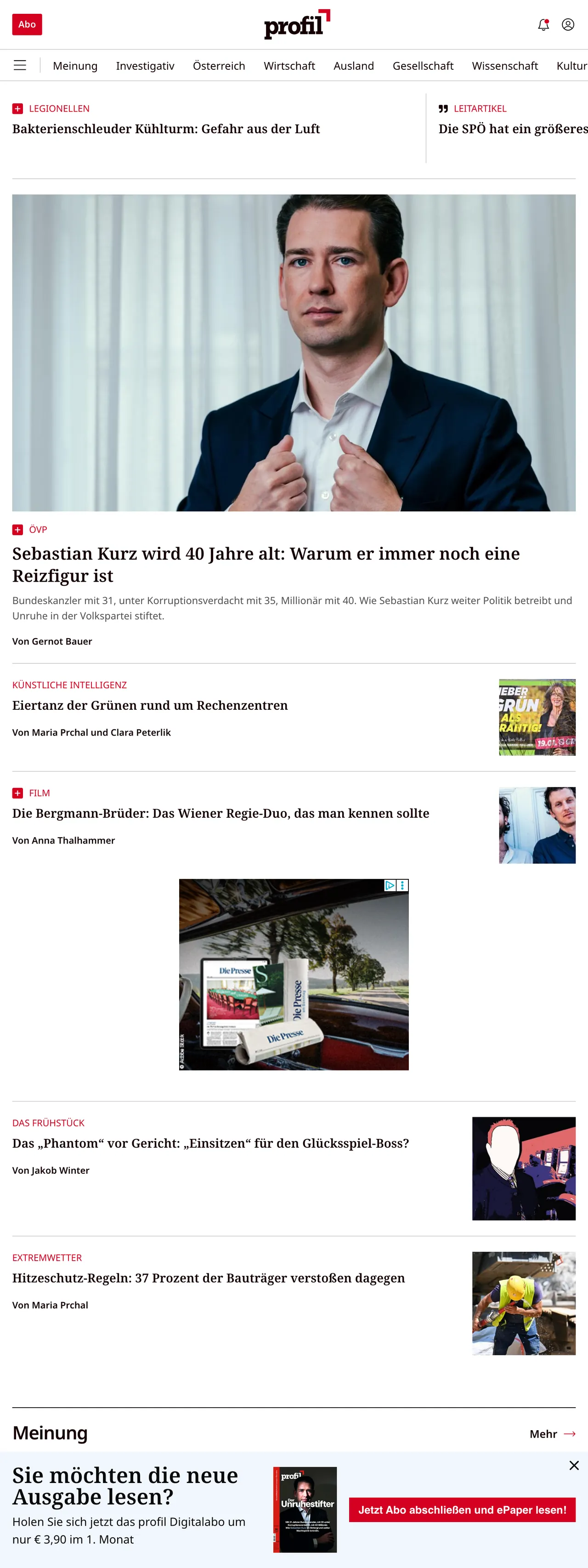 Screenshot of the profil front page