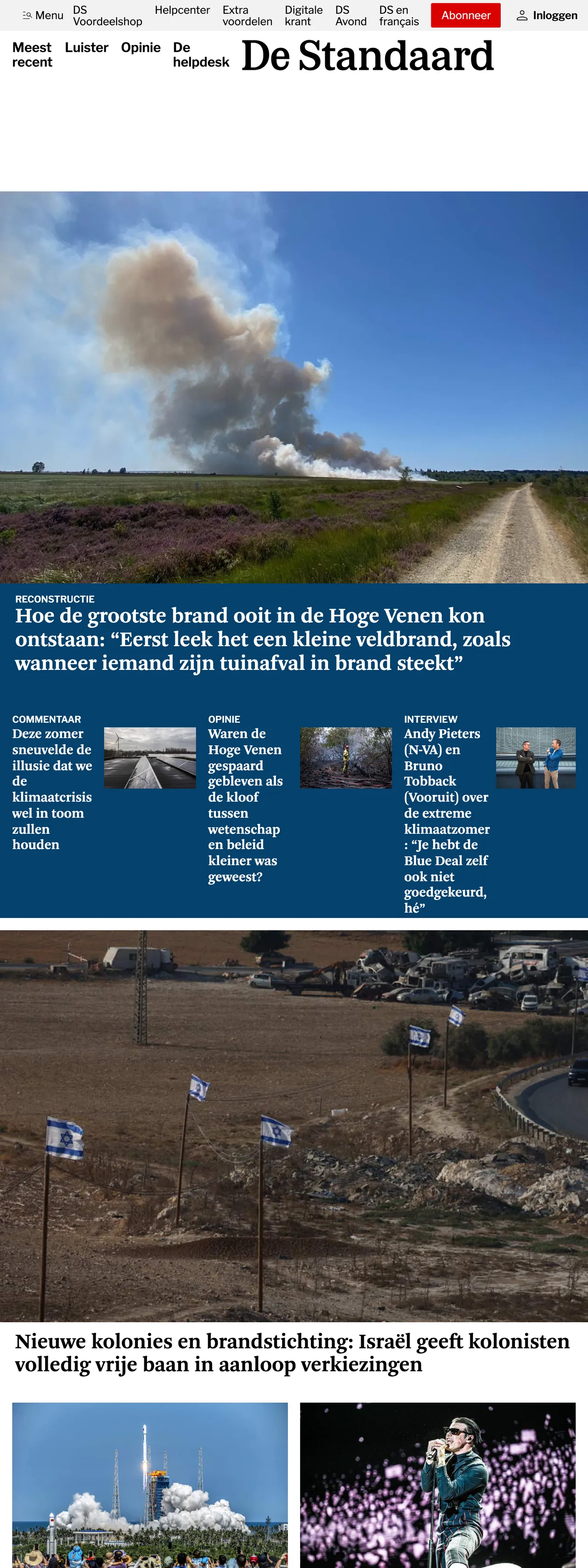 Screenshot of the De Standaard front page
