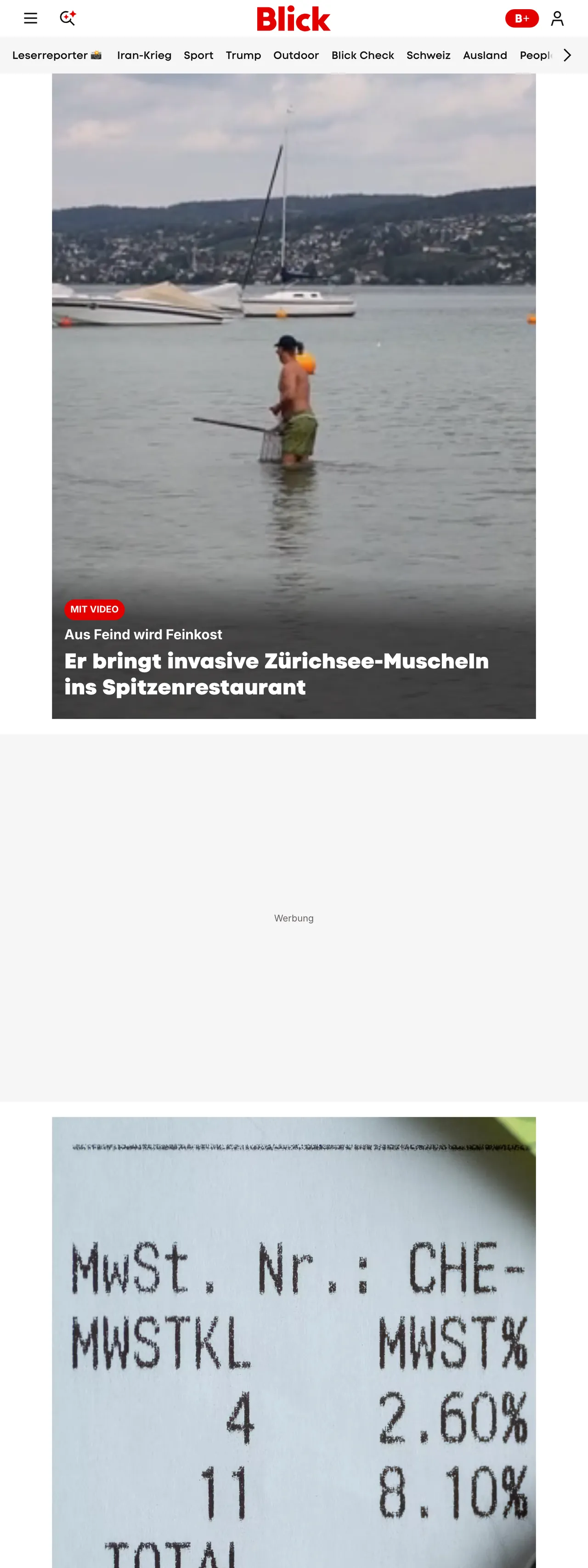 Screenshot of the Blick front page