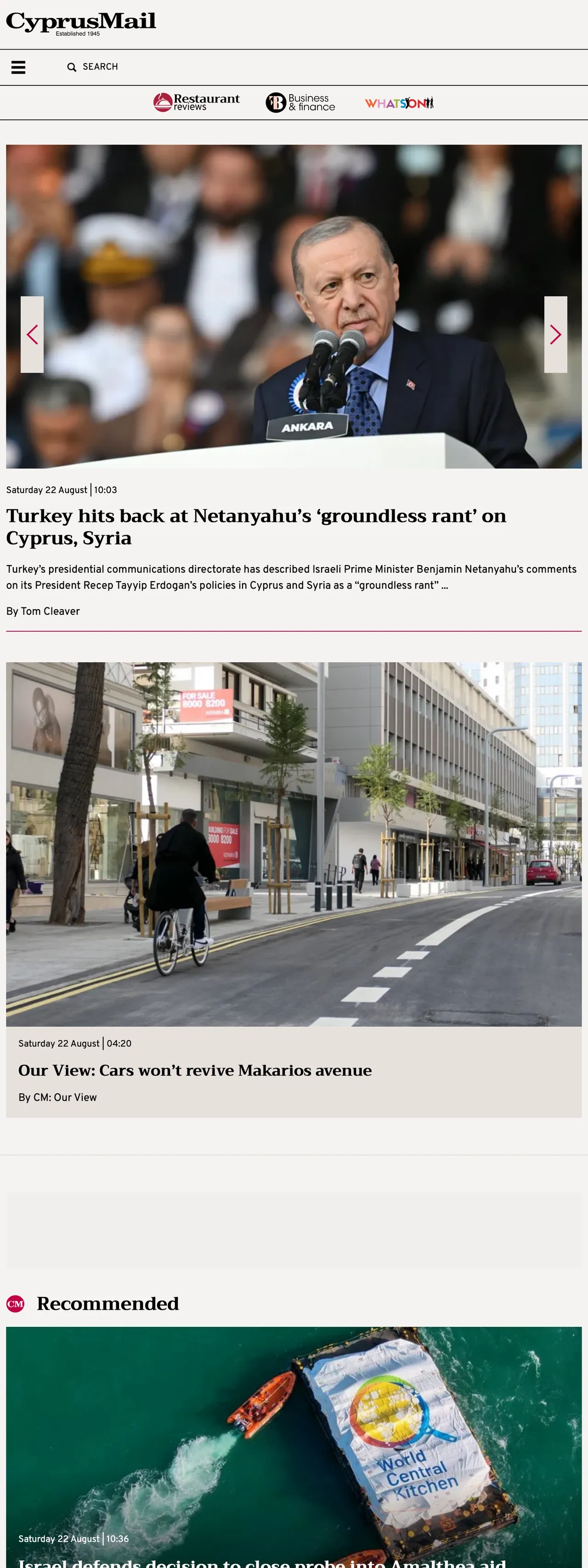 Screenshot of the Cyprus Mail front page