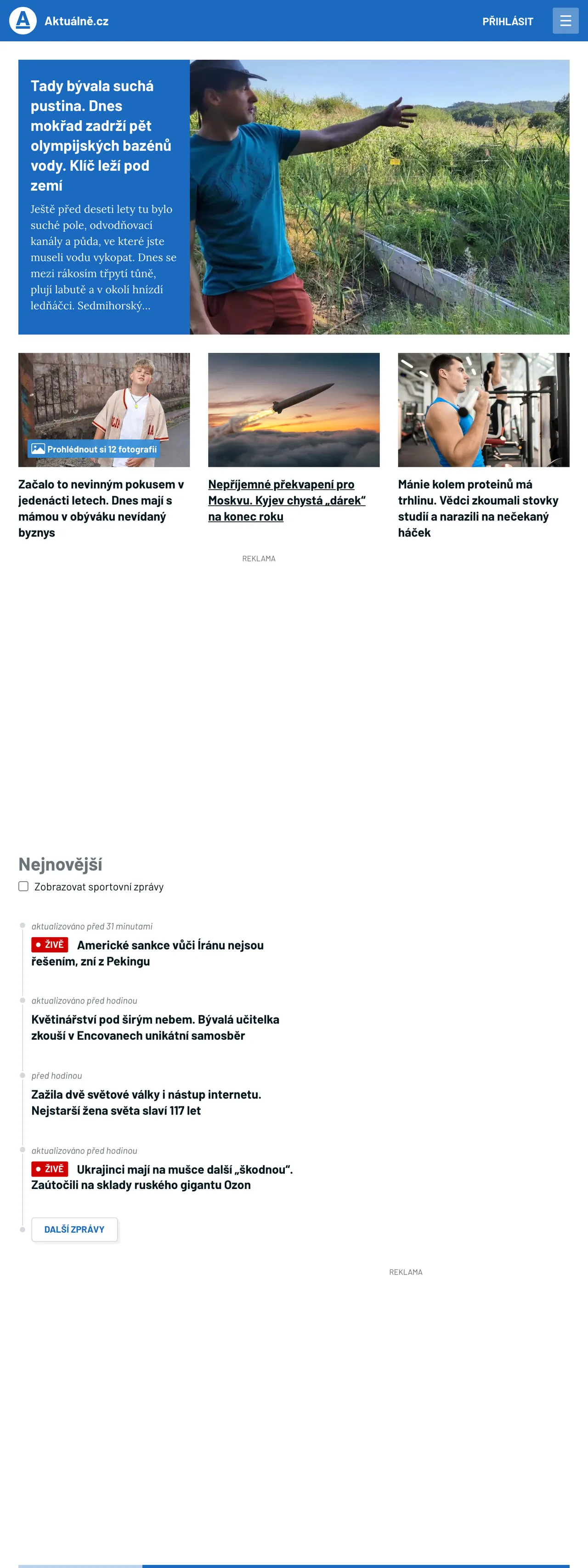 Screenshot of the Aktuálně.cz front page