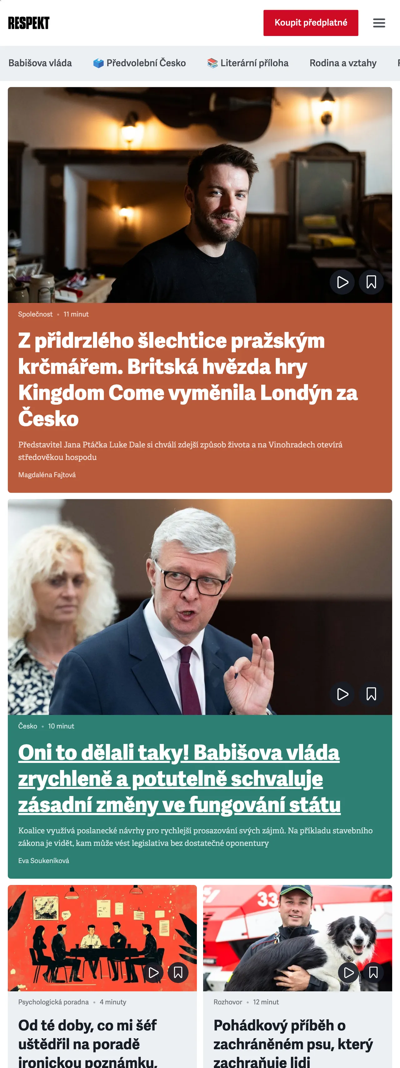 Screenshot of the Respekt front page