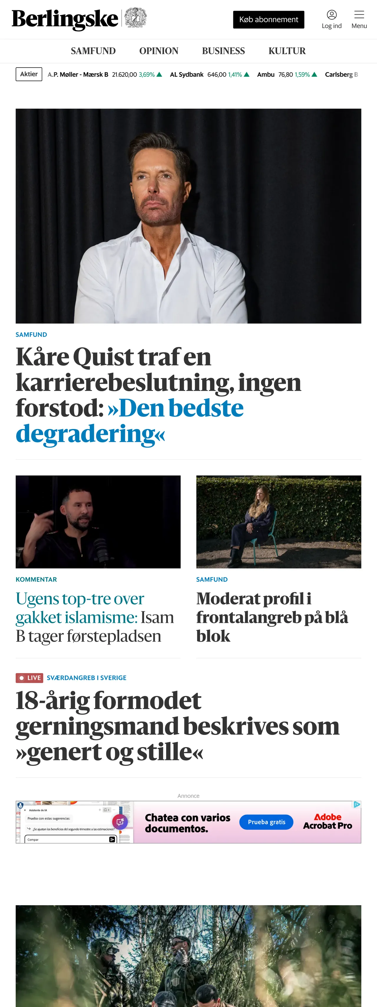 Screenshot of the Berlingske front page