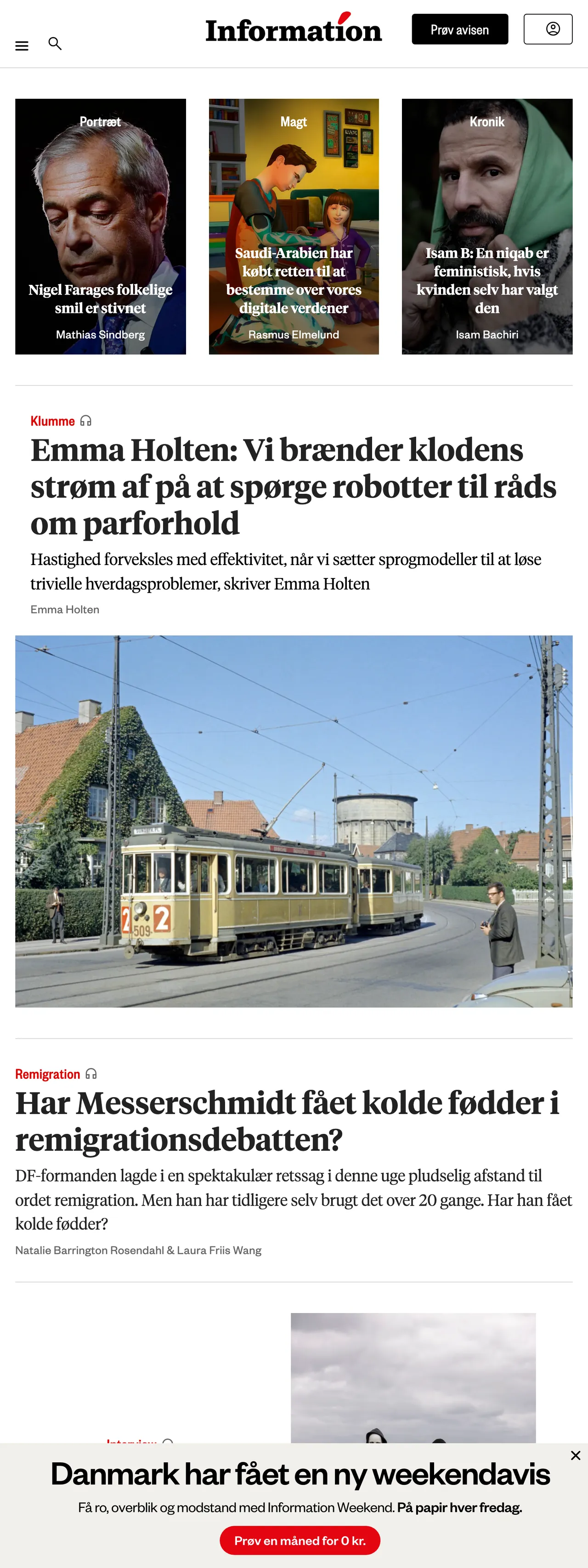 Screenshot of the Information front page