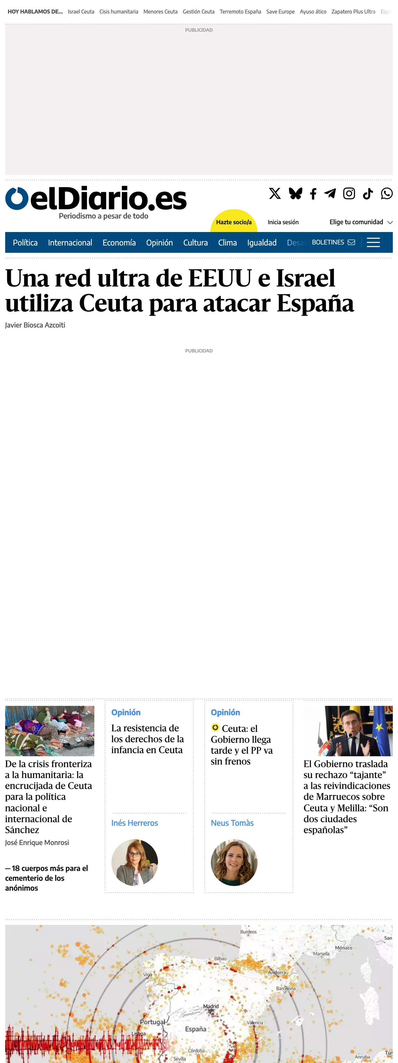 Screenshot of the elDiario.es front page