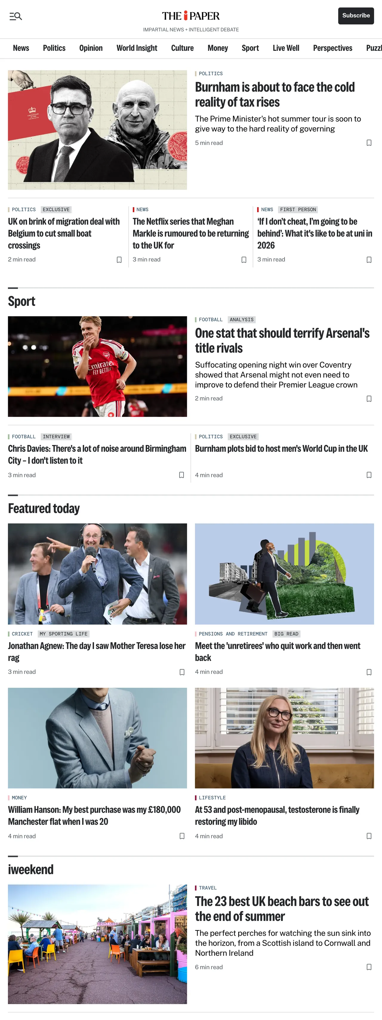 Screenshot of the The i Paper front page