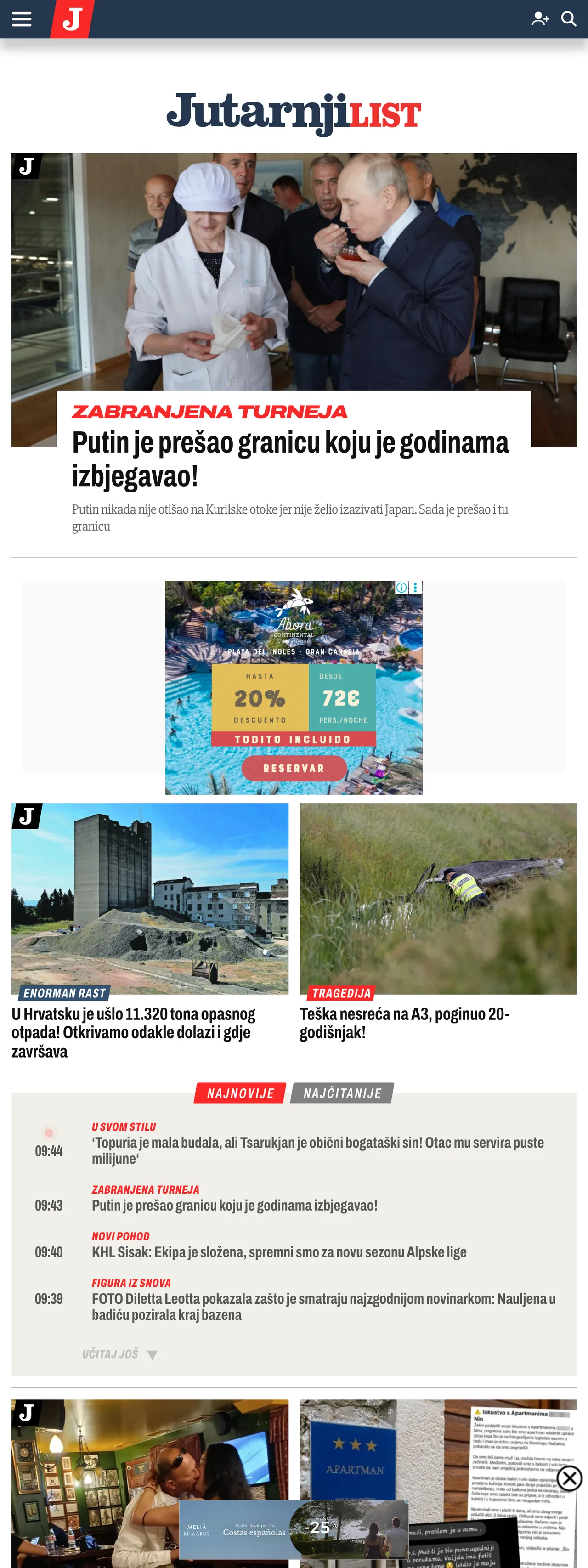 Screenshot of the Jutarnji list front page