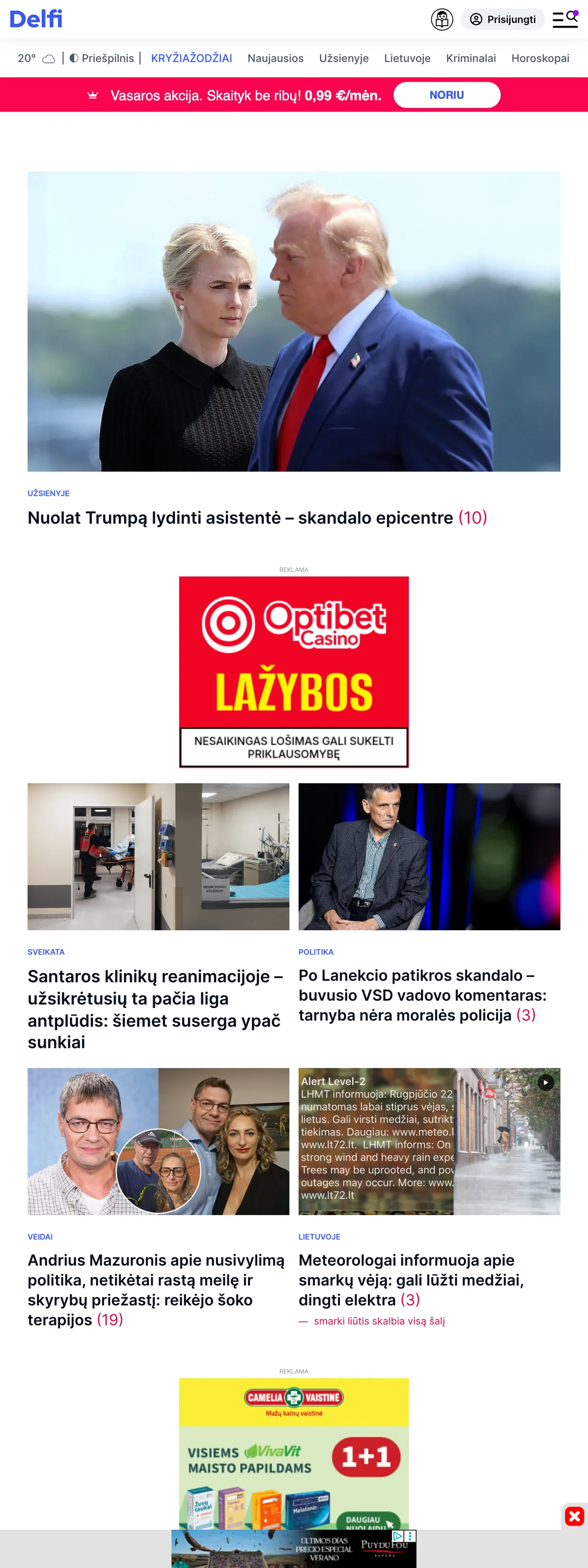 Screenshot of the Delfi front page