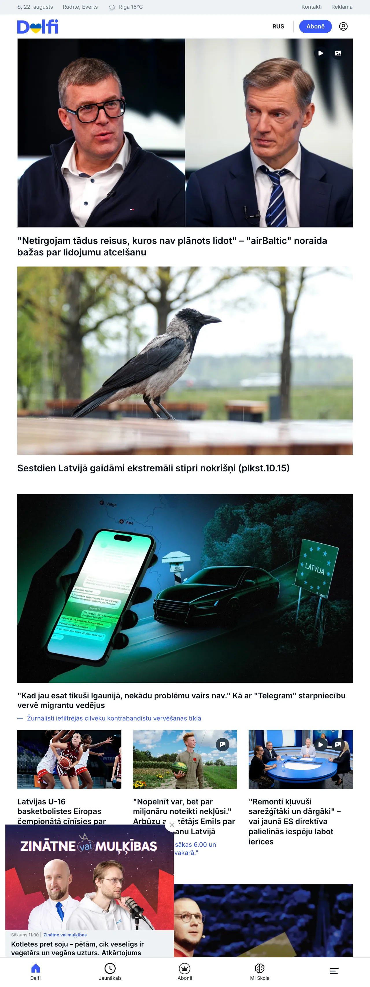 Screenshot of the Delfi front page