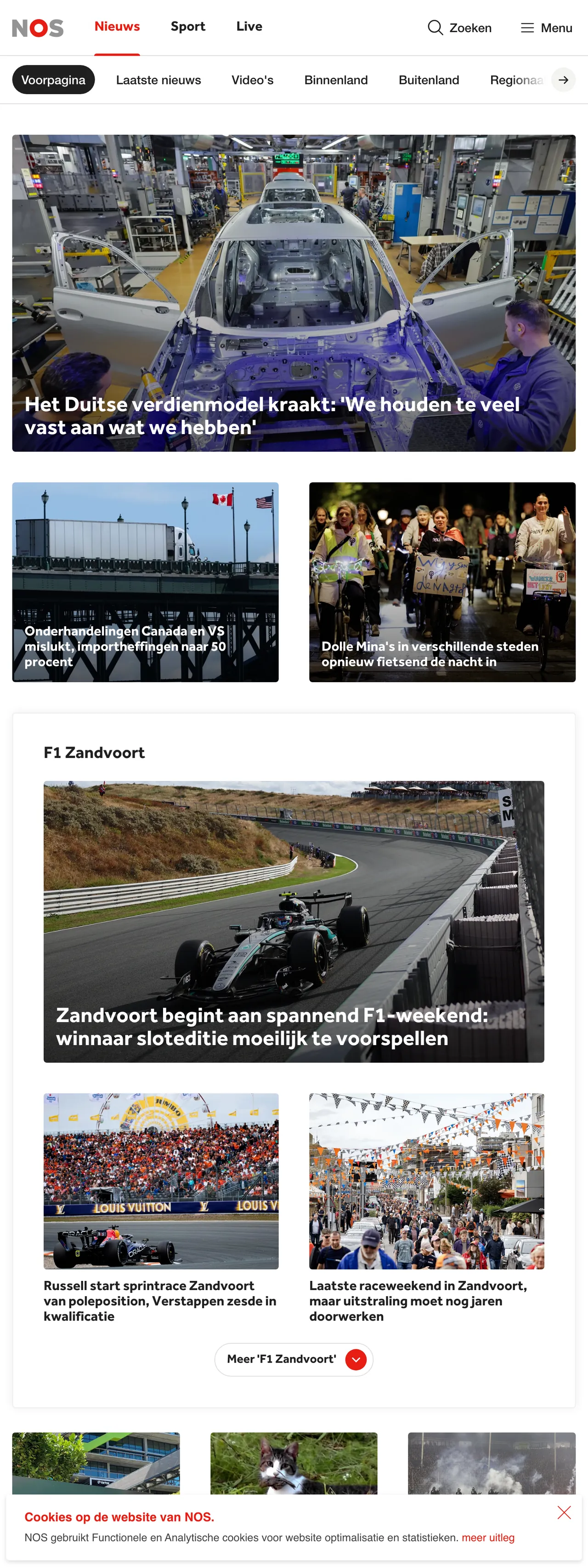 Screenshot of the NOS front page