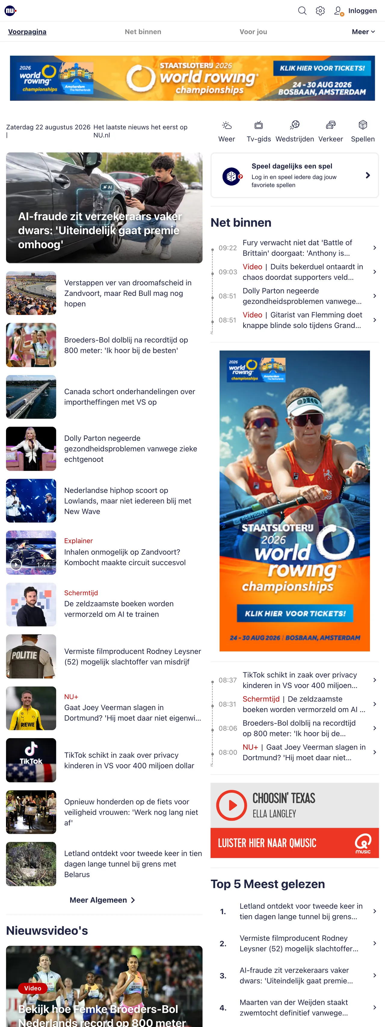Screenshot of the NU.nl front page