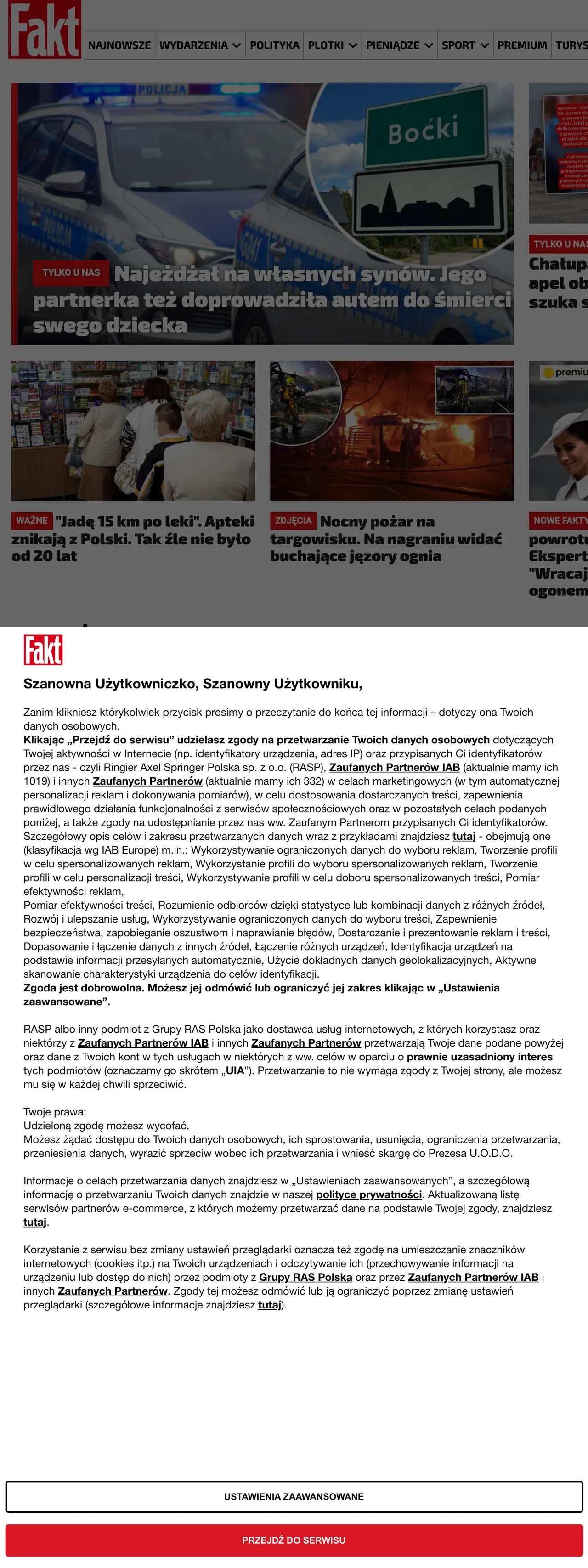 Screenshot of the Fakt front page
