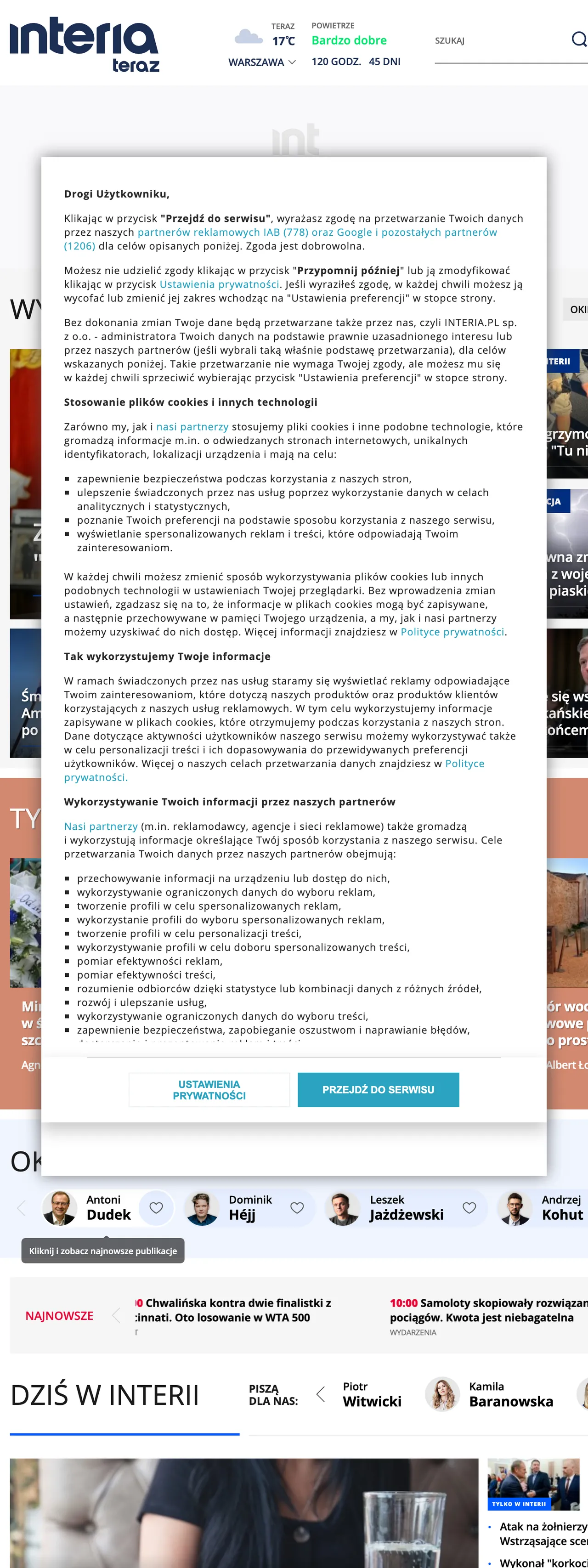 Screenshot of the Interia front page