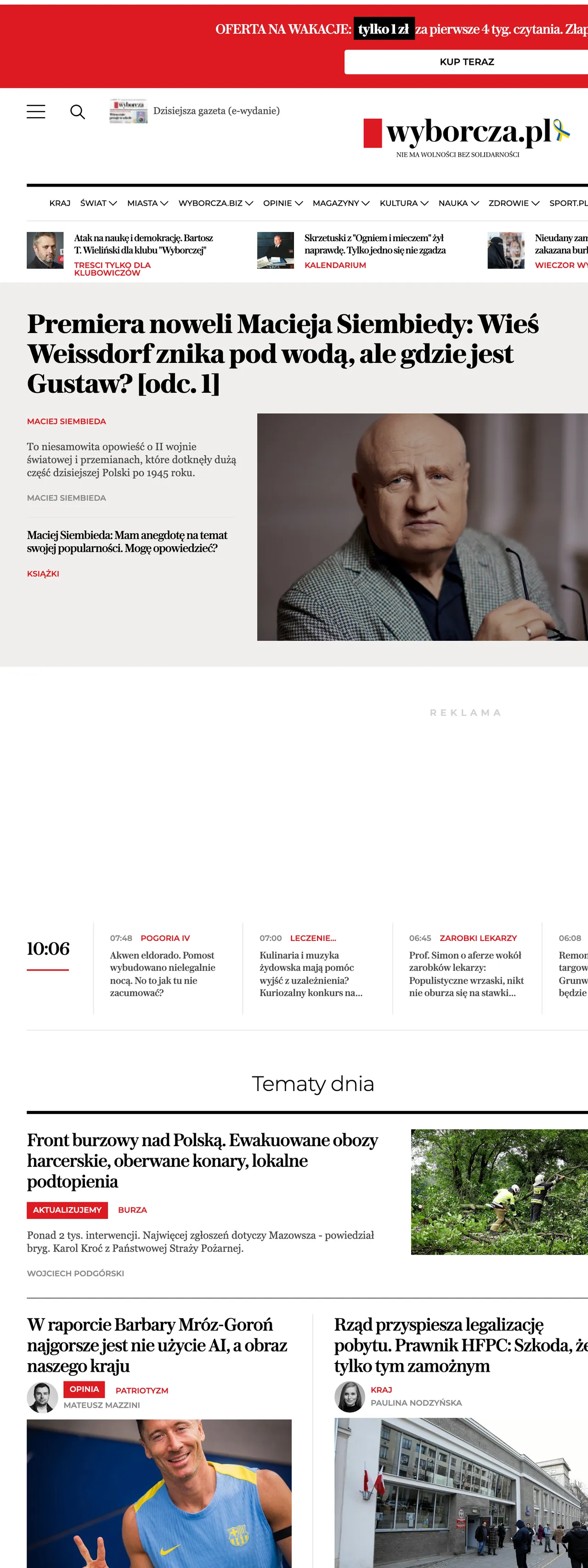 Screenshot of the Wyborcza front page