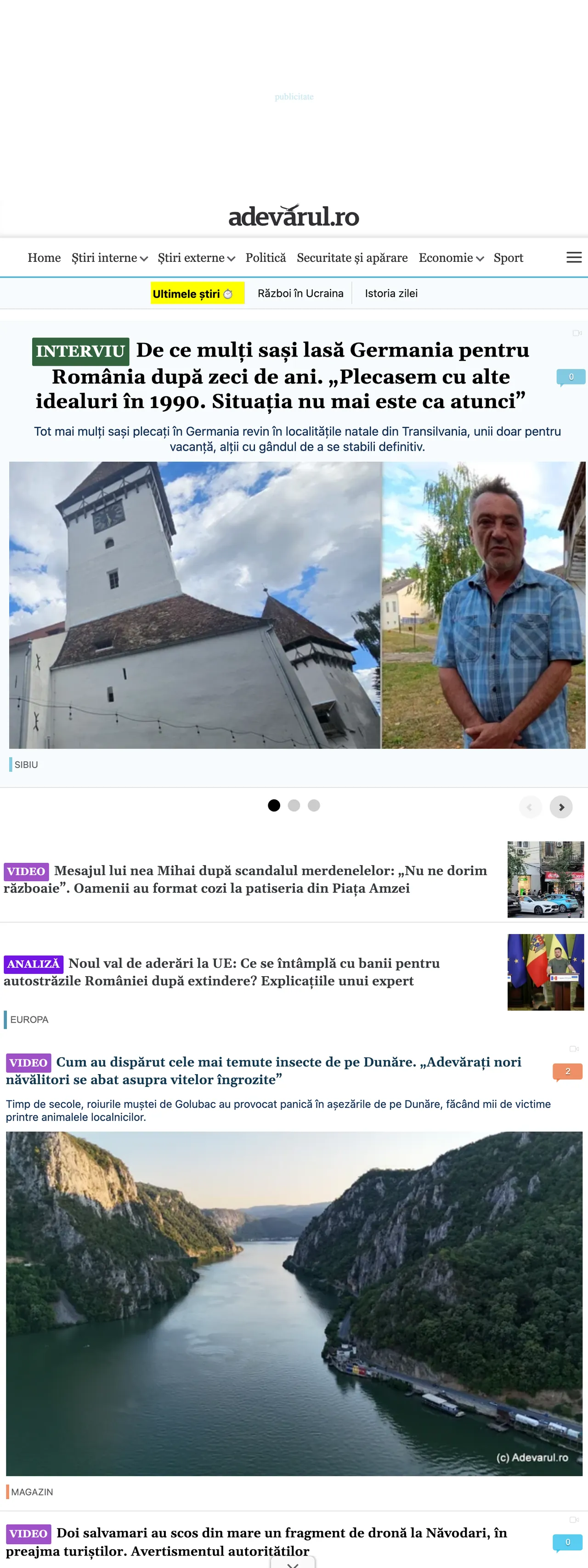 Screenshot of the Adevărul front page