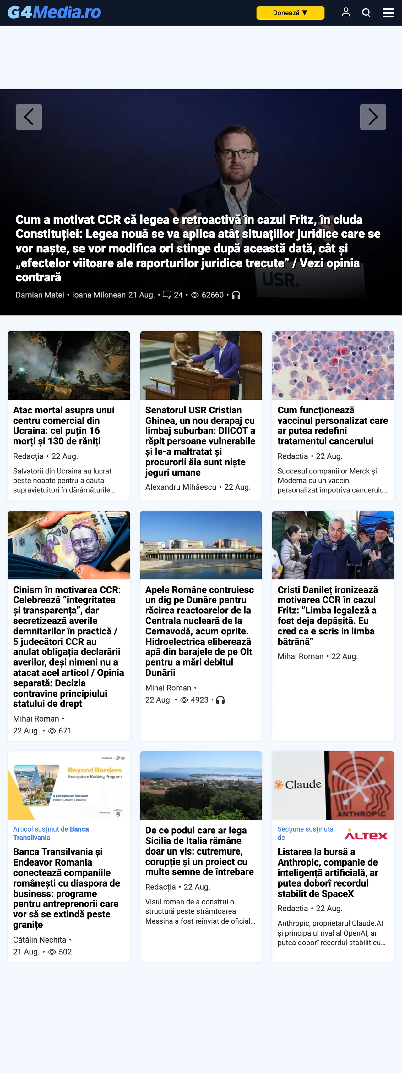 Screenshot of the G4Media front page