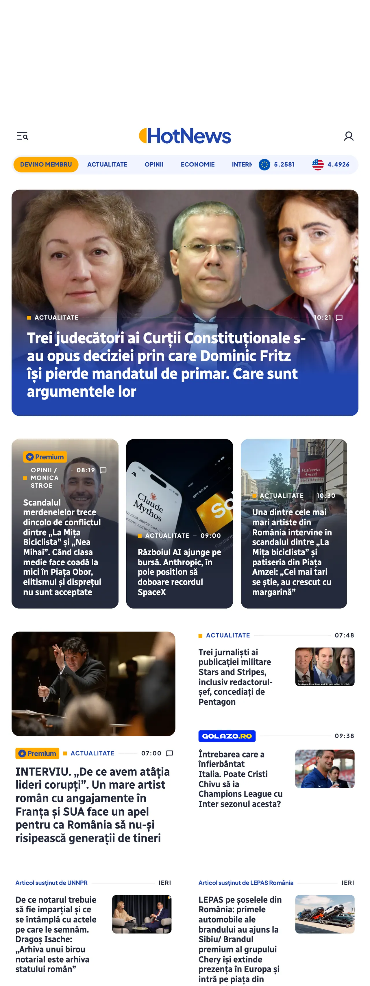 Screenshot of the HotNews.ro front page