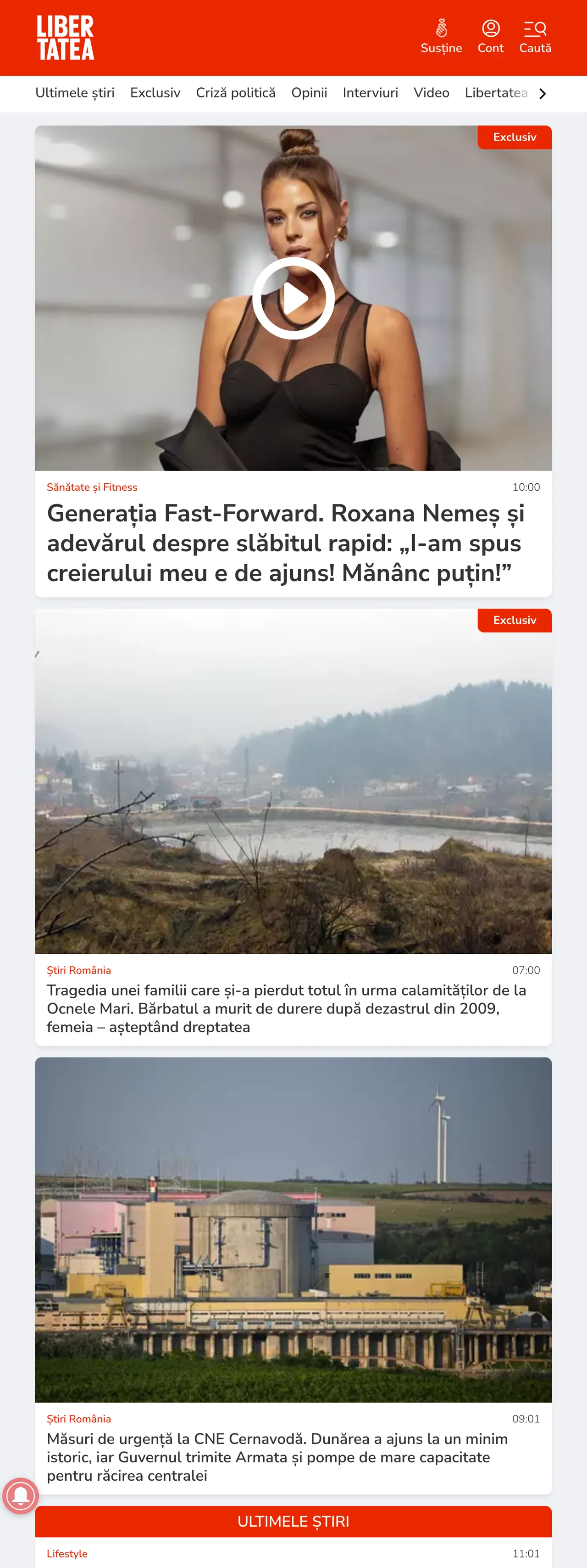 Screenshot of the Libertatea front page