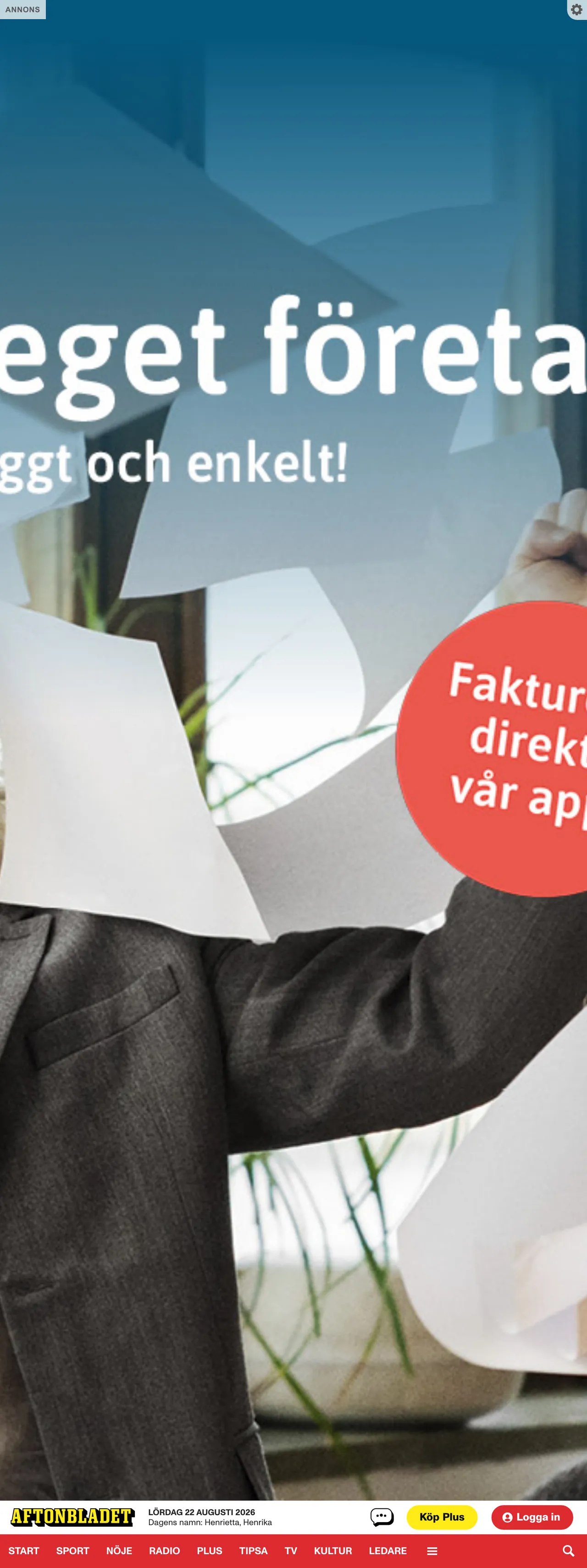 Screenshot of the Aftonbladet front page