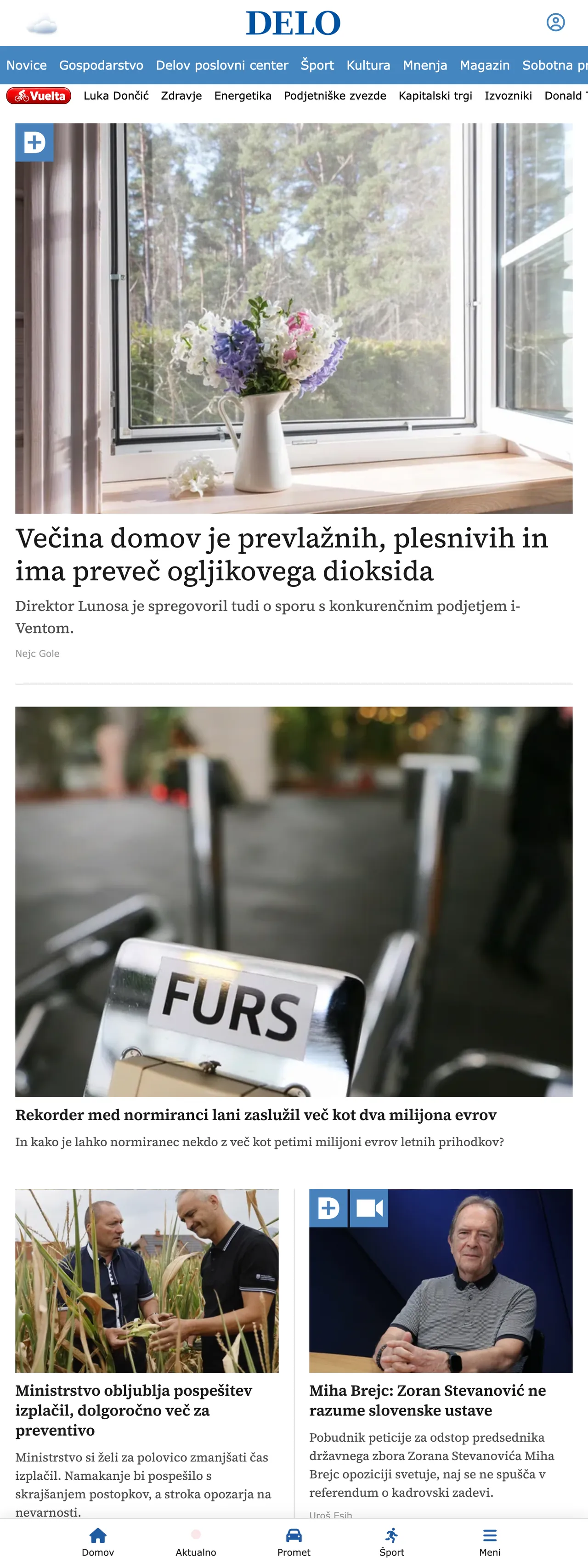 Screenshot of the Delo front page