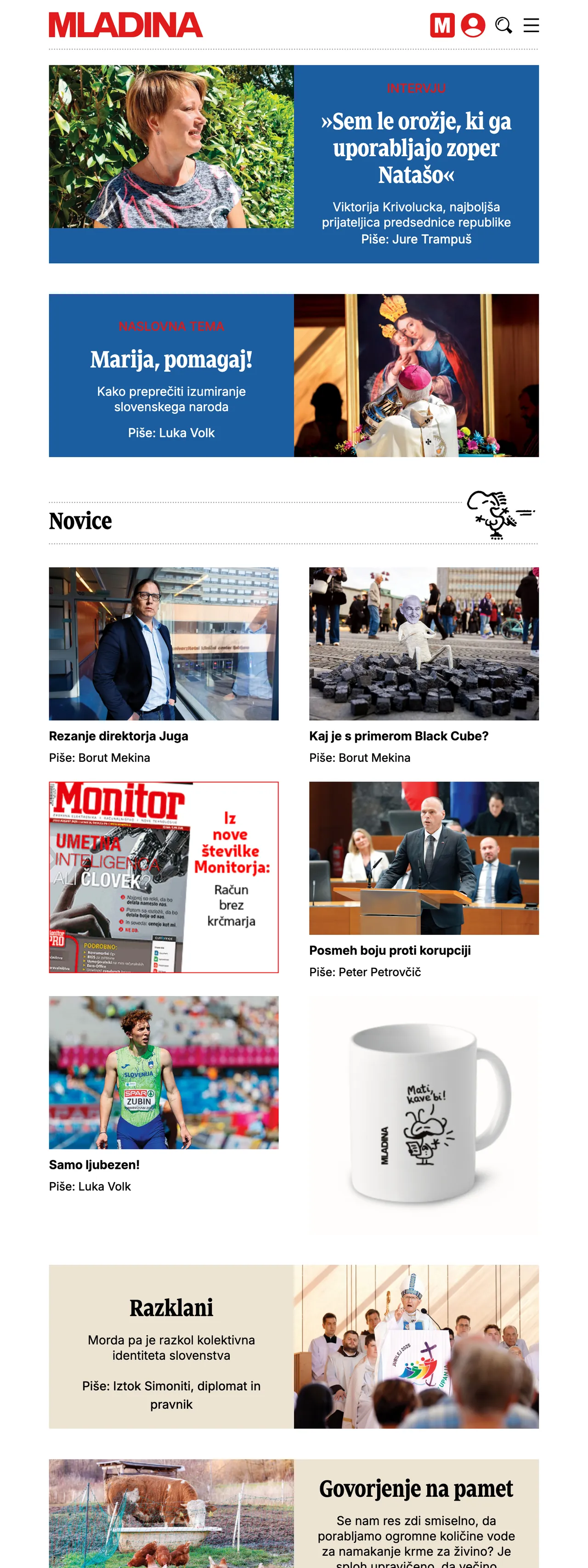 Screenshot of the Mladina front page