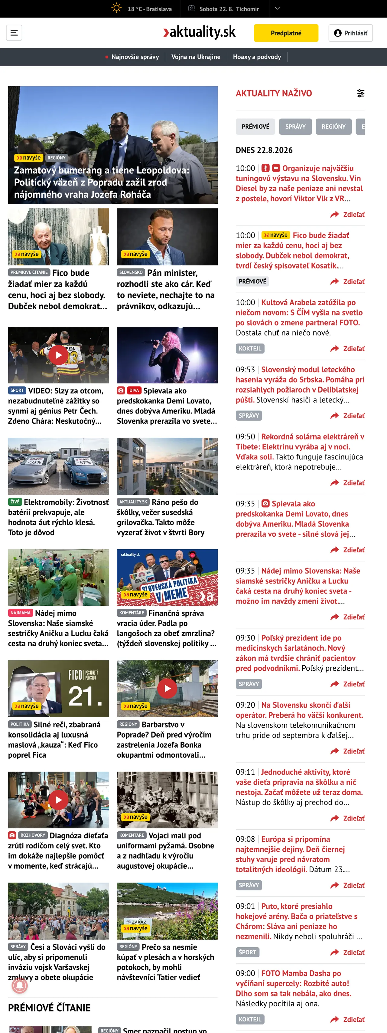 Screenshot of the Aktuality.sk front page