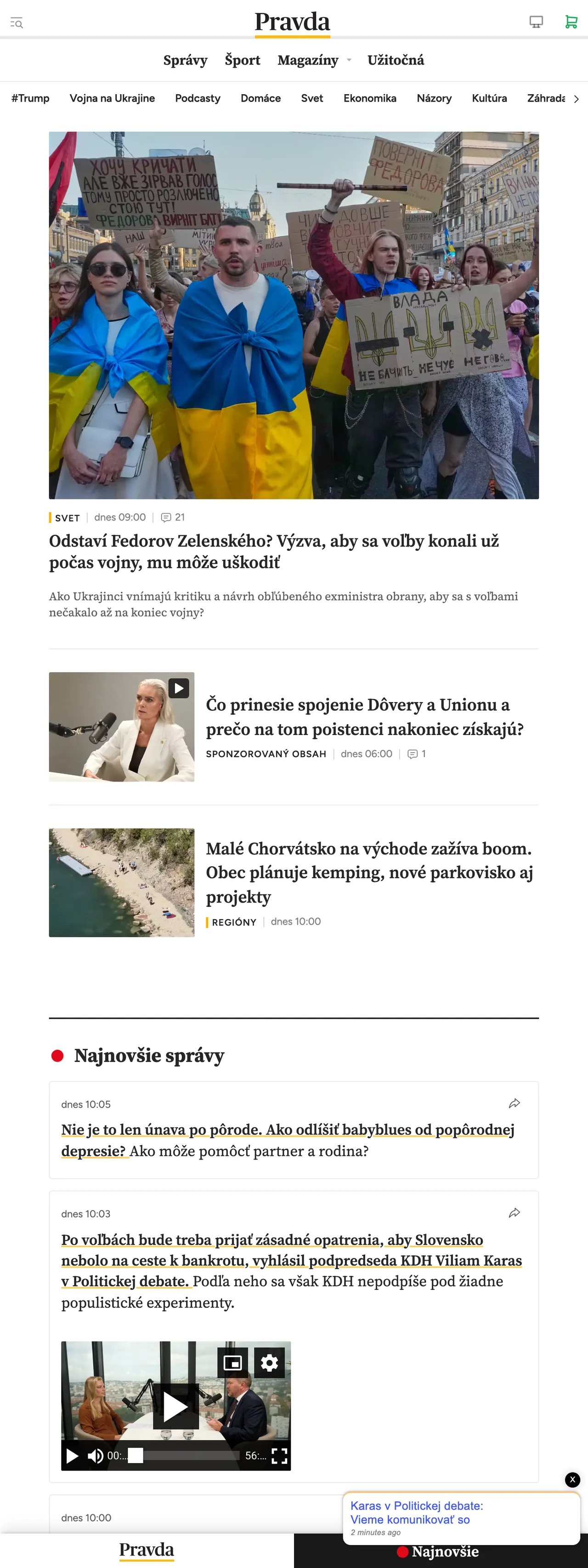 Screenshot of the Pravda front page