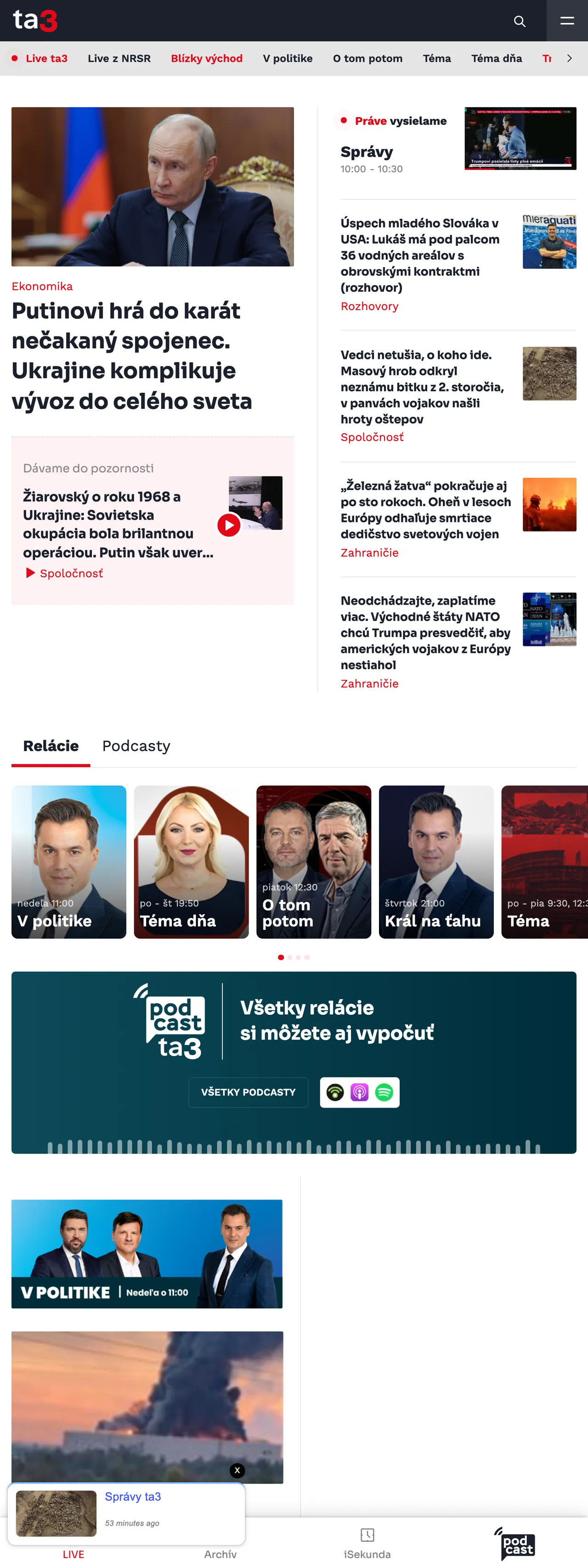 Screenshot of the TA3 front page