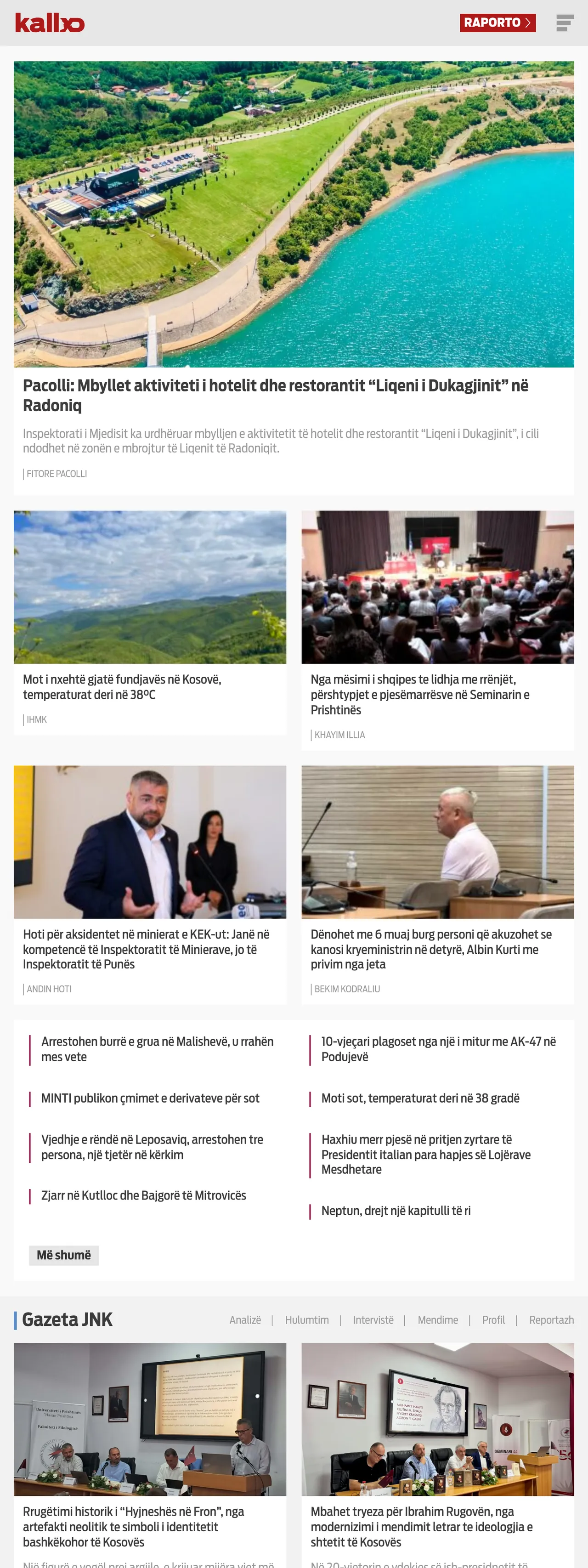 Screenshot of the Kallxo front page