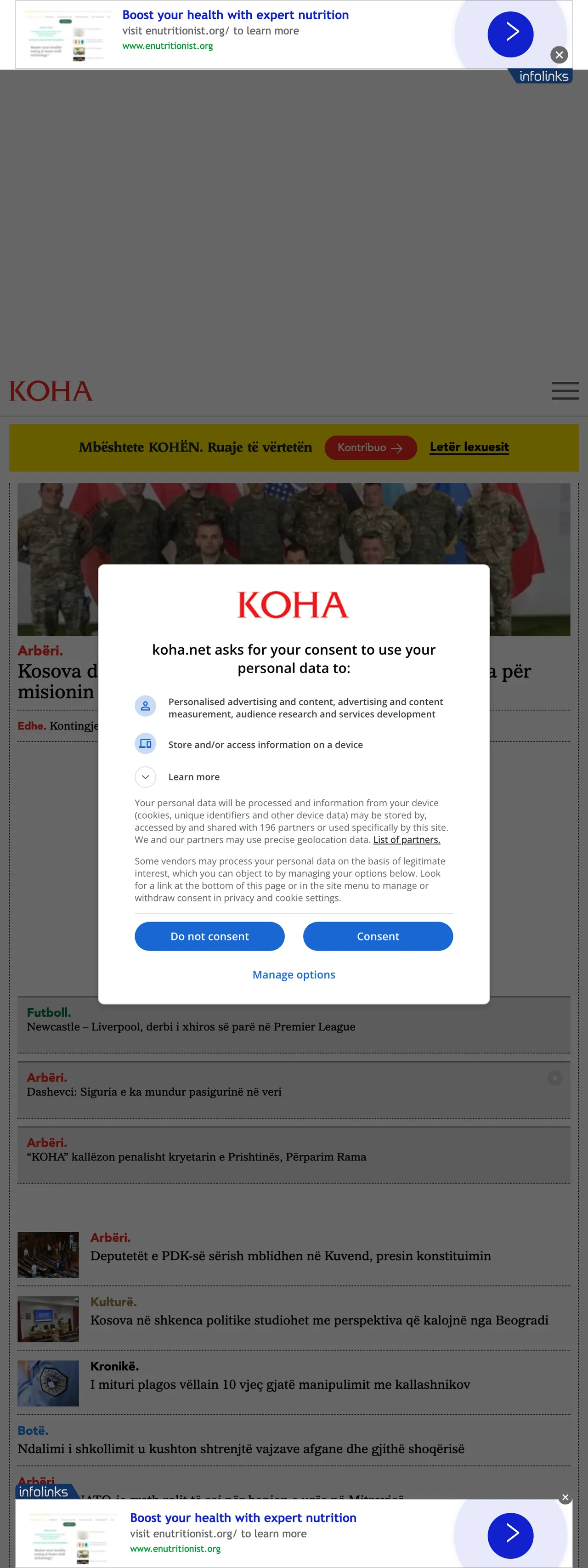 Screenshot of the Koha Ditore front page