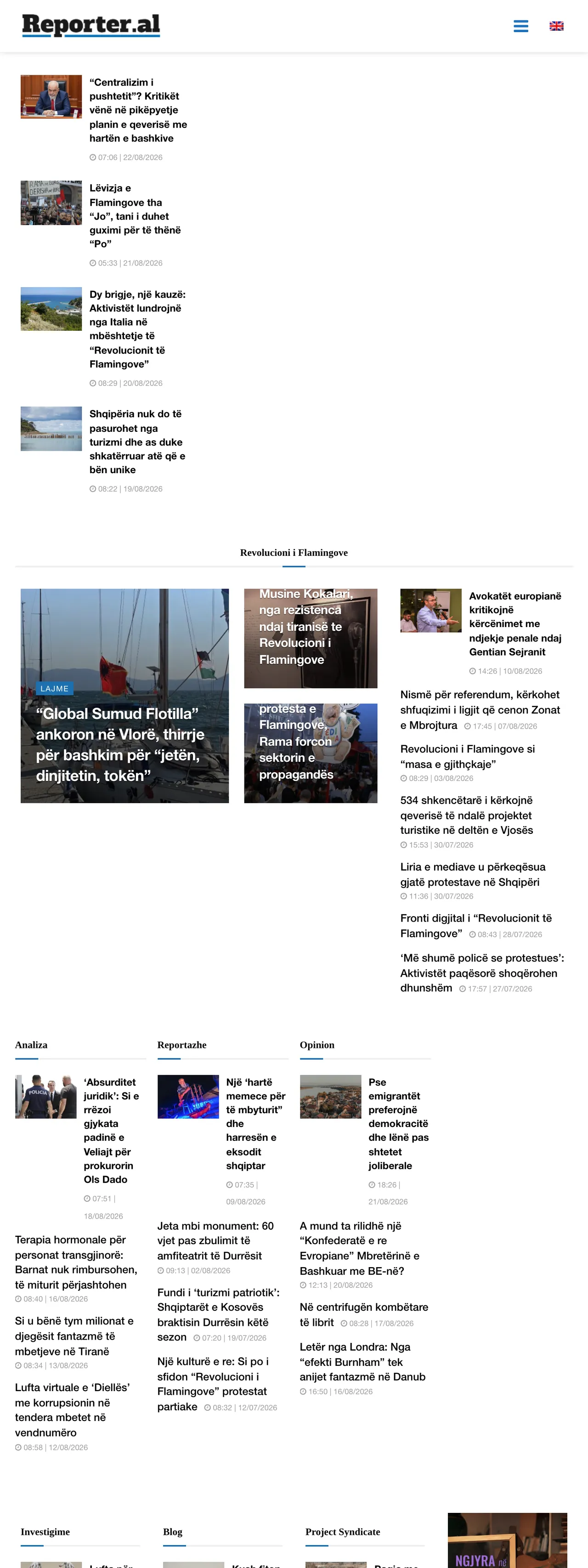 Screenshot of the Reporter.al front page