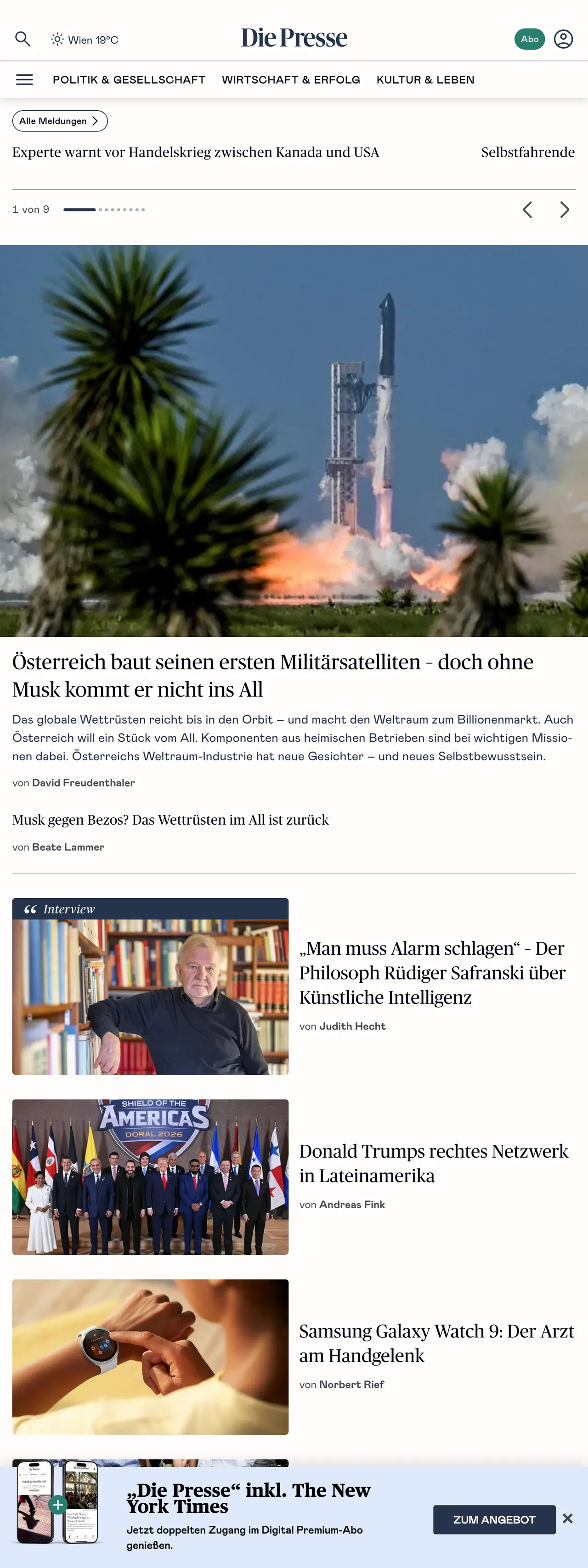 Screenshot of the Die Presse front page