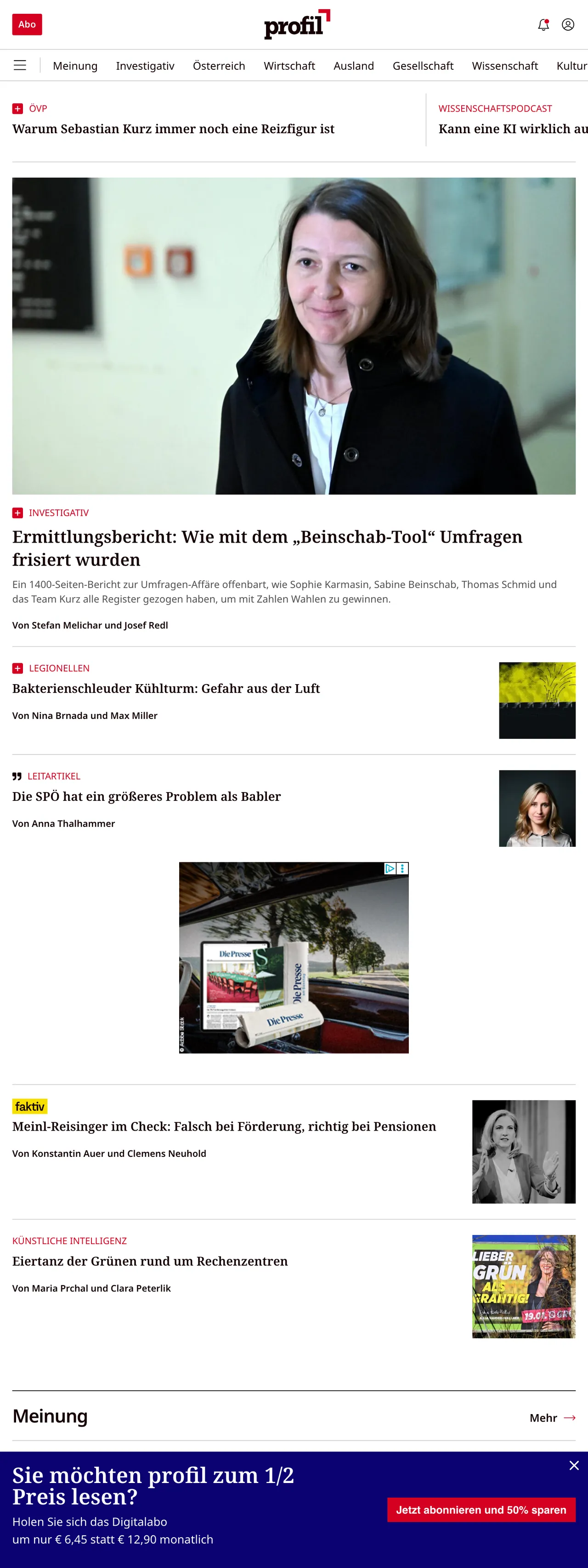 Screenshot of the profil front page